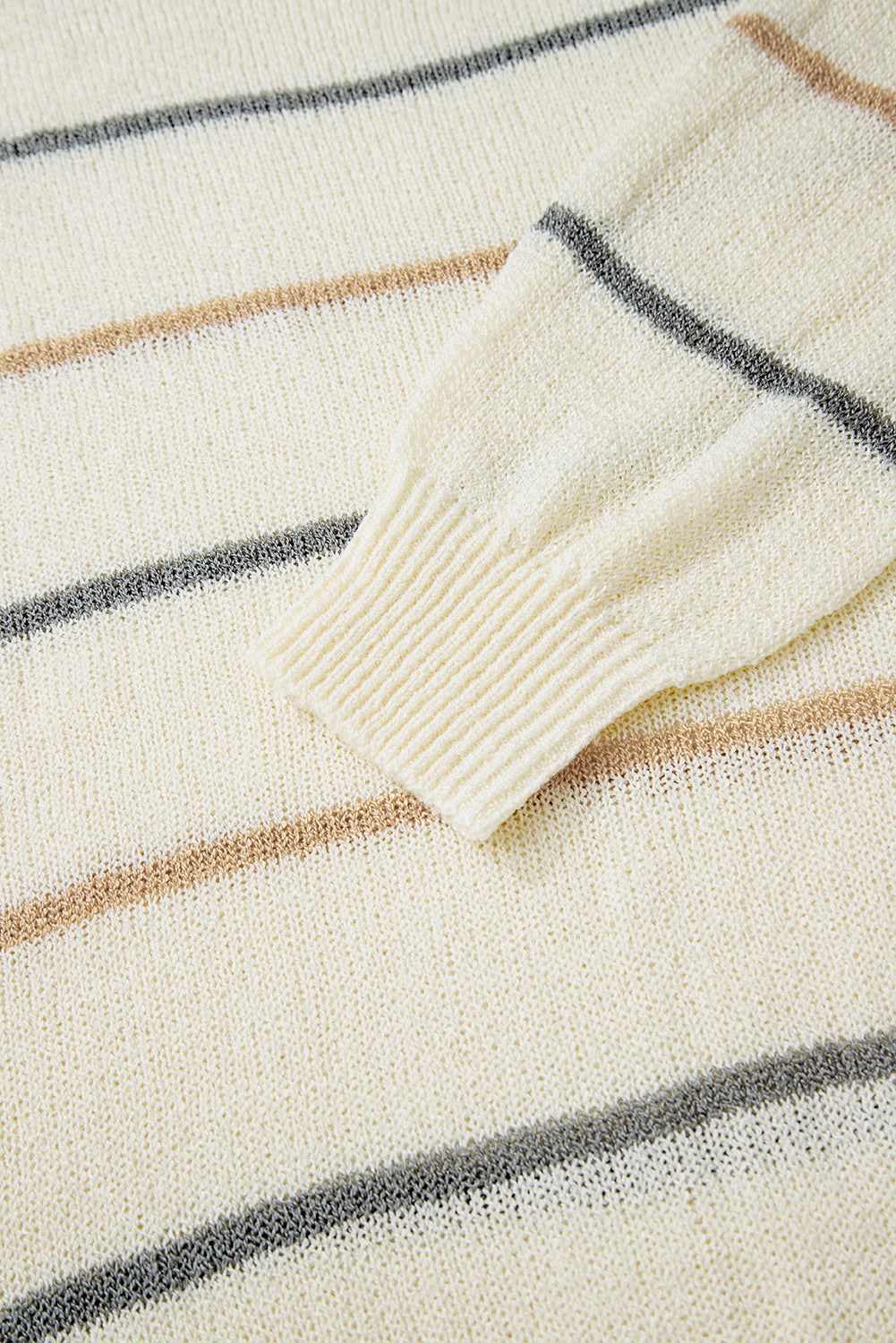 Striped Ribbed Edge Drop Shoulder Sweater eAura