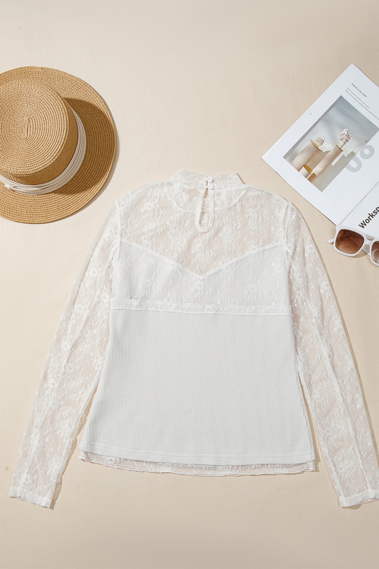 Jet Stream Lace Mesh Long Sleeve Top – Cream