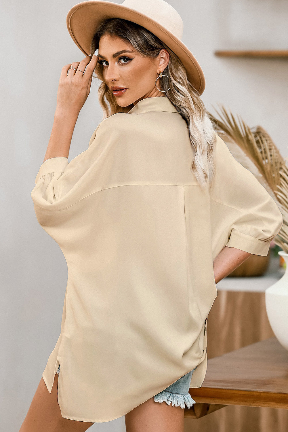 3/4 Puff Sleeve Oversized Shirt - eAura