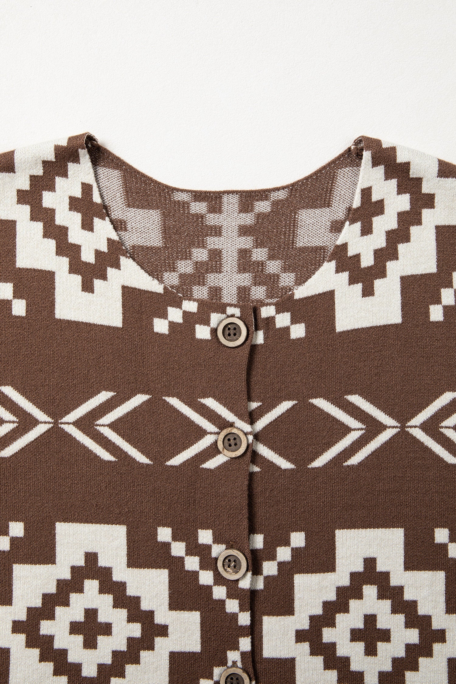 Brown Aztec Button Square Neck Sweater Vest
