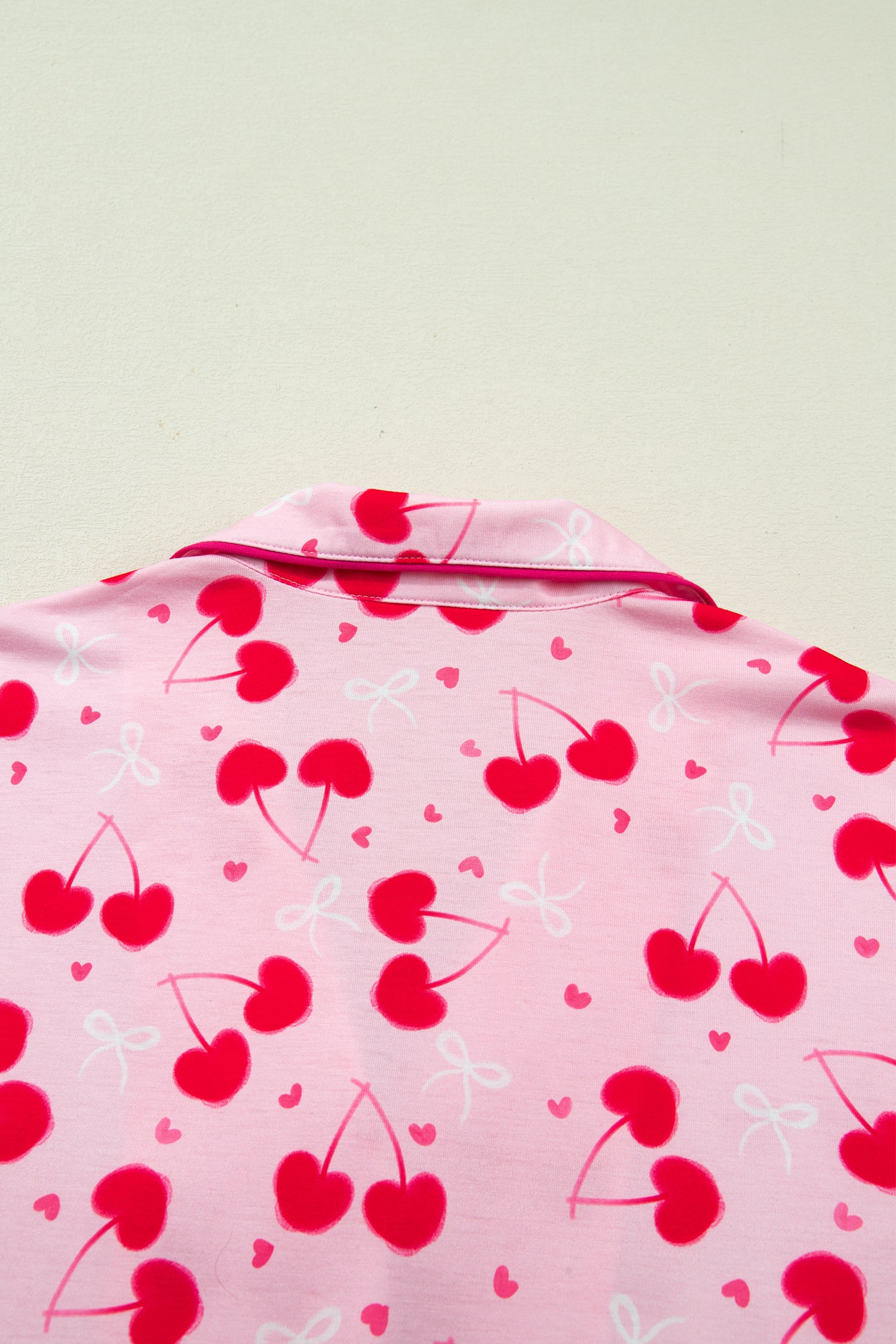 Cherry Bow Mixed Print Scalloped Edge Short Pajama Set – Rose