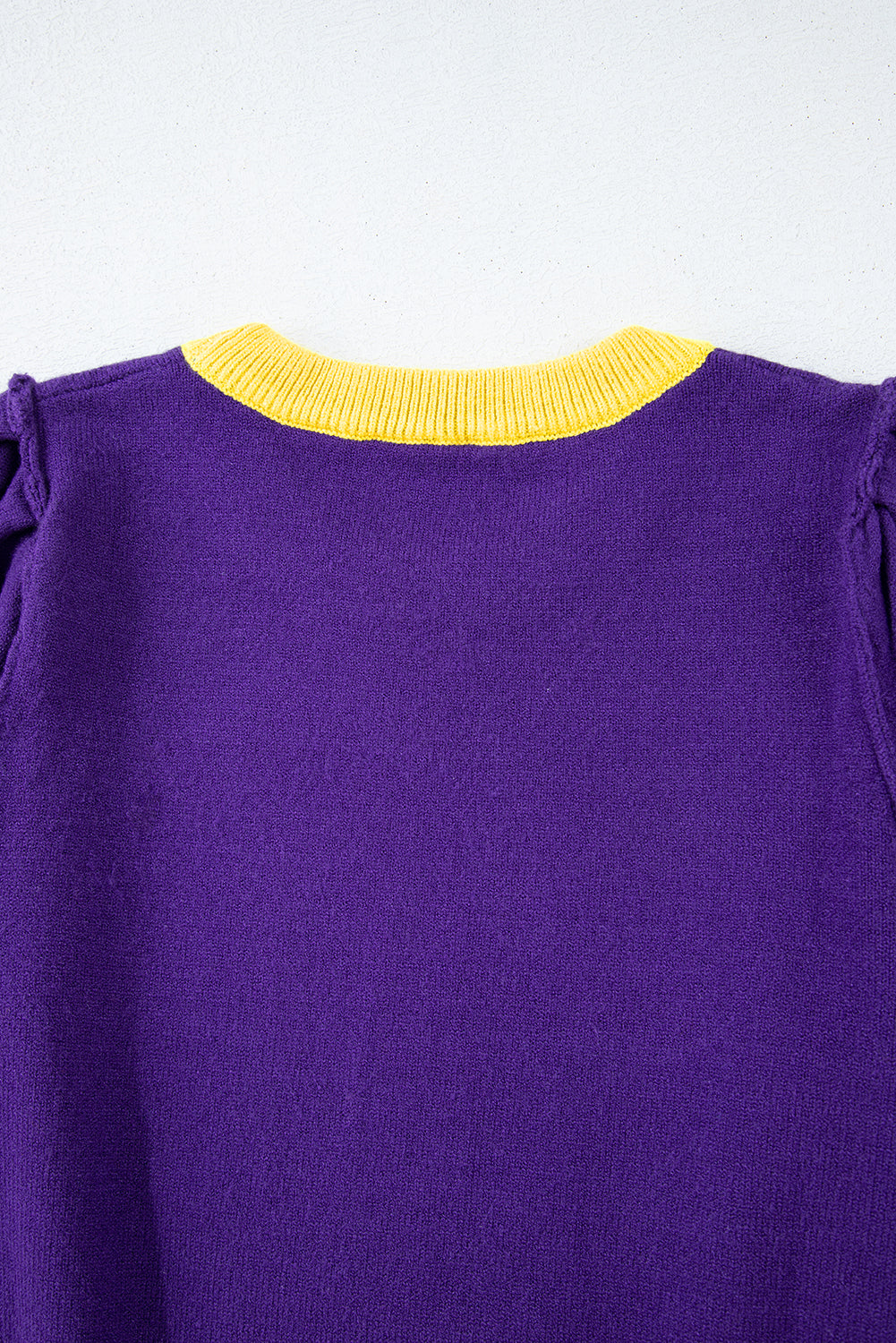 Red Sequin Rugby Colour Block Puff Short Sleeve Sweater eAura