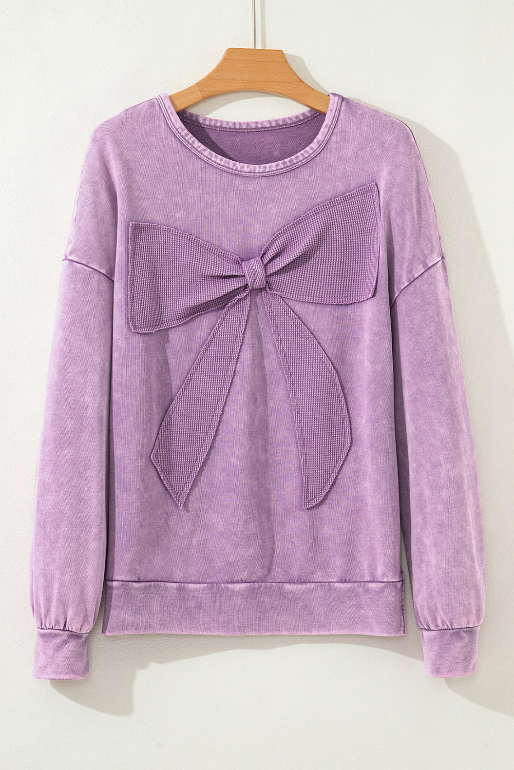 Mineral Wash Big Bow Patchwork Pullover Sweatshirt eAura