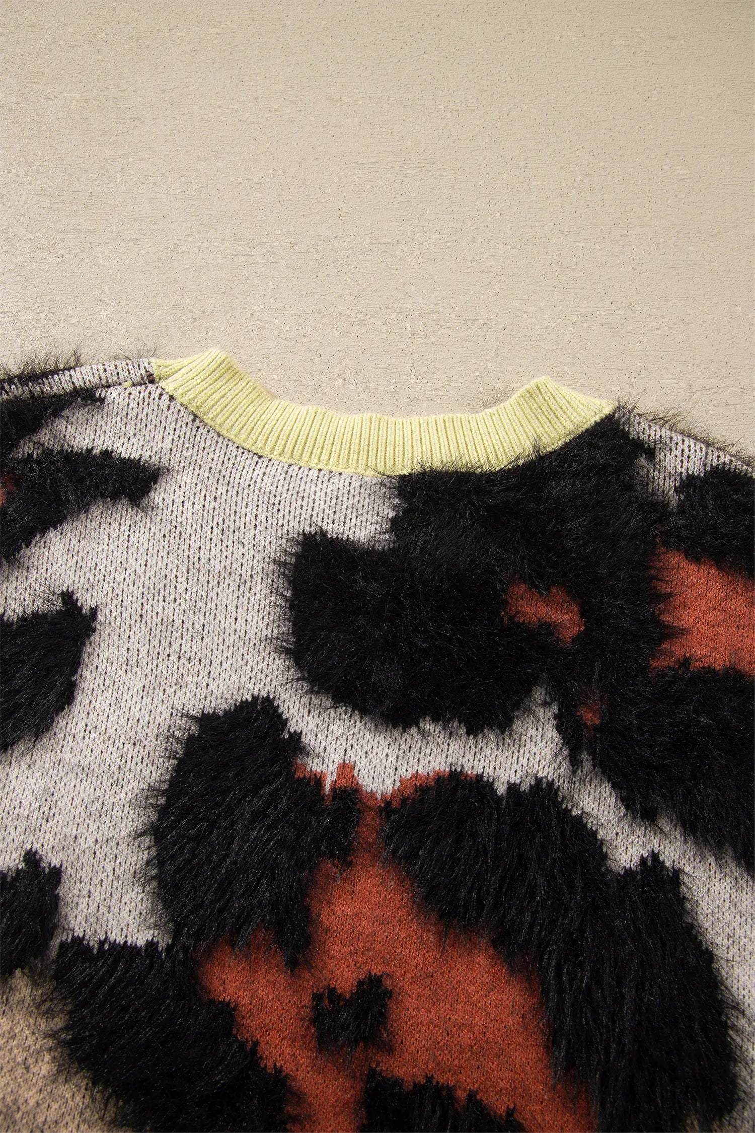 Leopard Print Drop Shoulder Long Sleeve Round Neck Sweater – Khaki