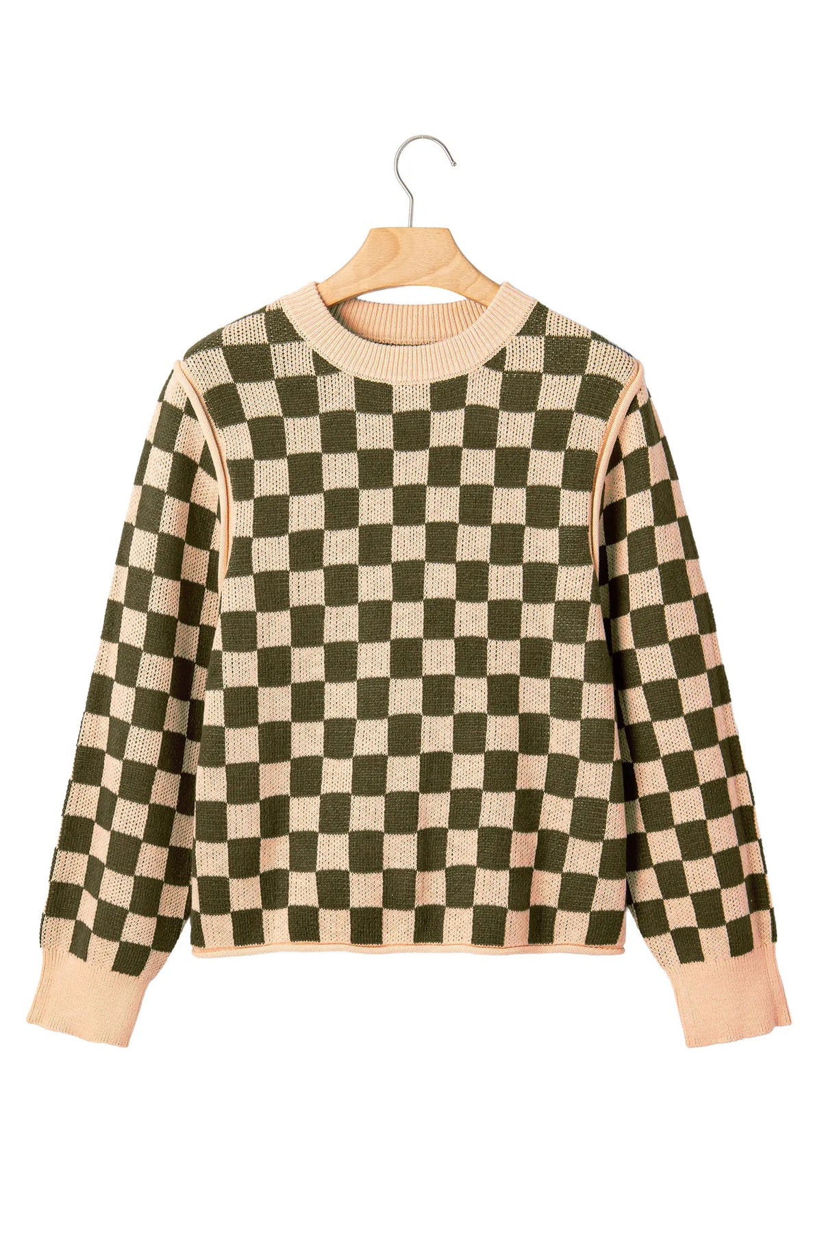 Drop Shoulder Plaid Knit Long Sleeve Sweater – Multicolour