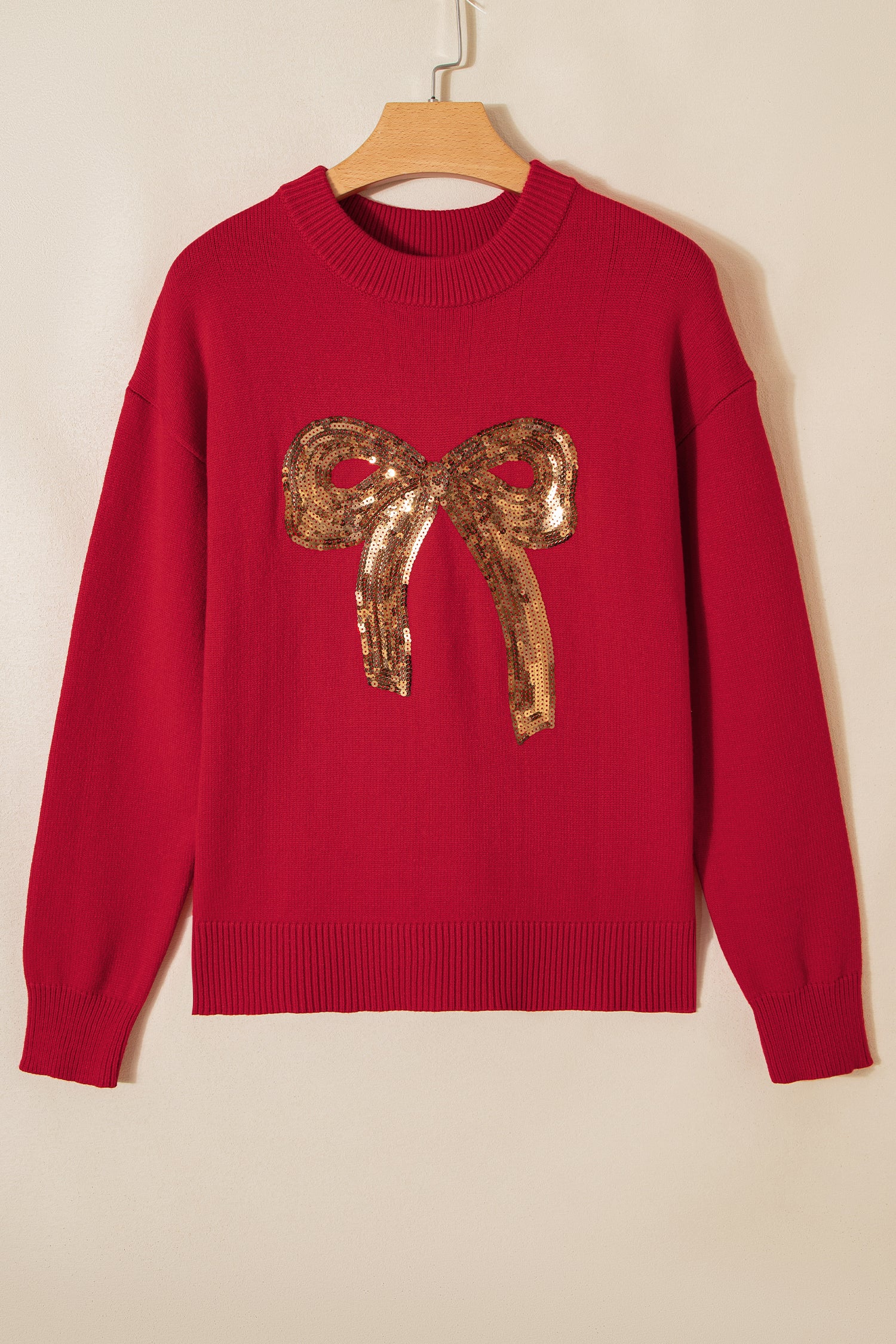 Sequinned Bow Graphic Christmas Holiday Sweater