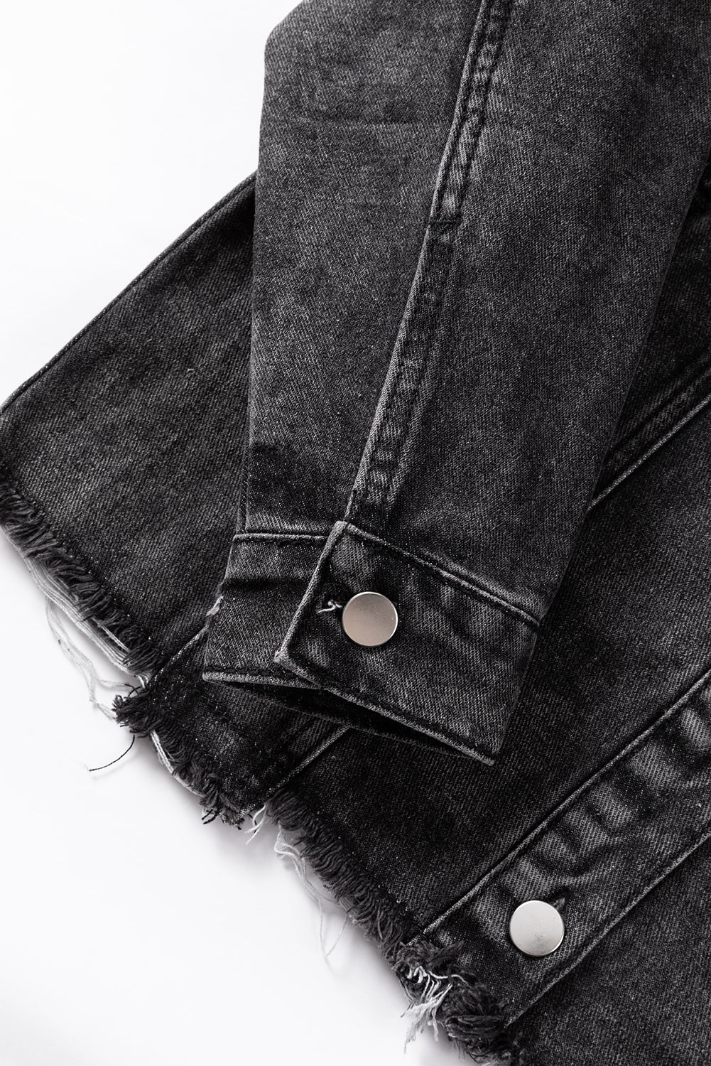 Black Drawstring Hooded Frayed Denim Jacket eAura