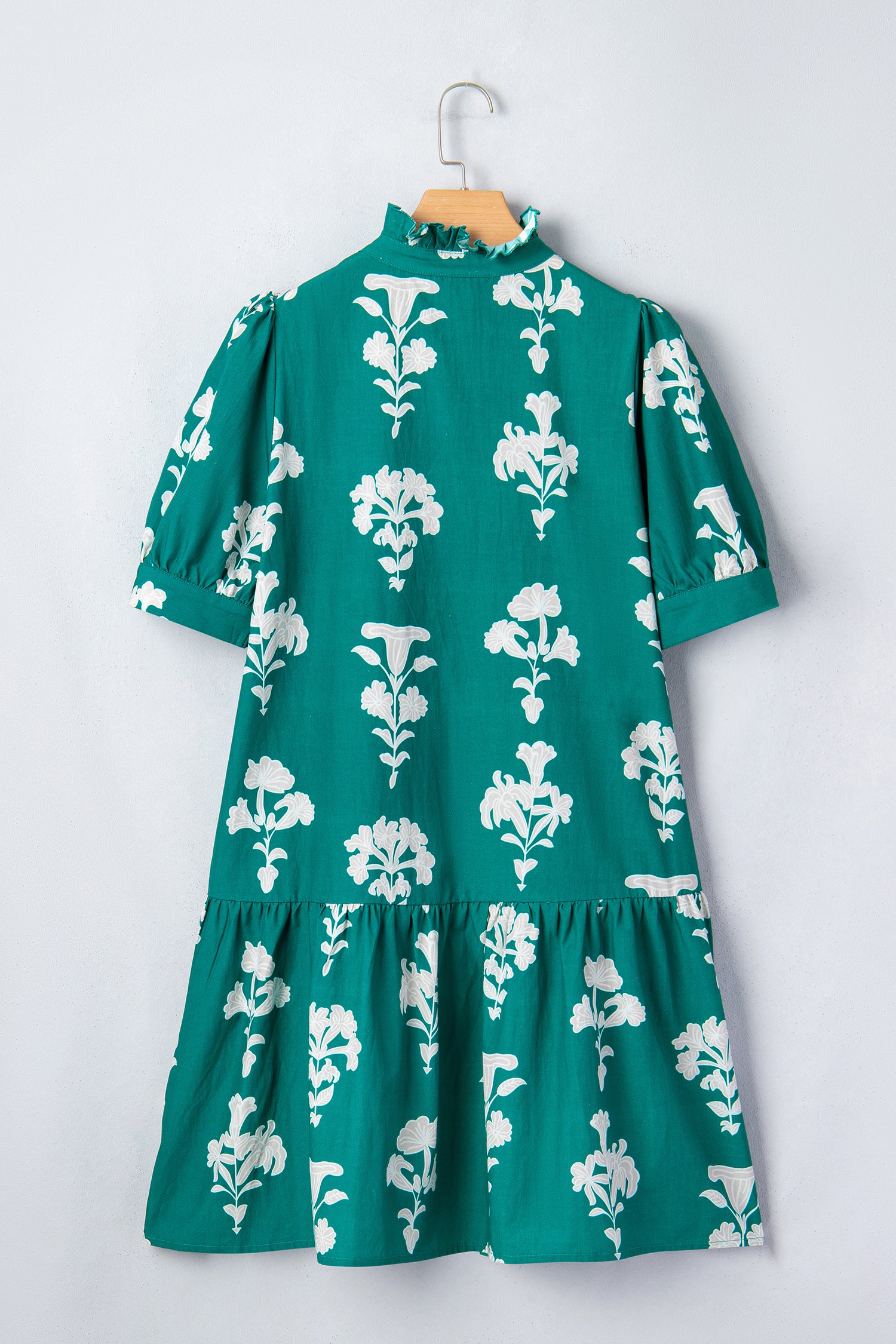 Floral Frill V-Neck Puff Sleeve Drop Waist Mini Dress