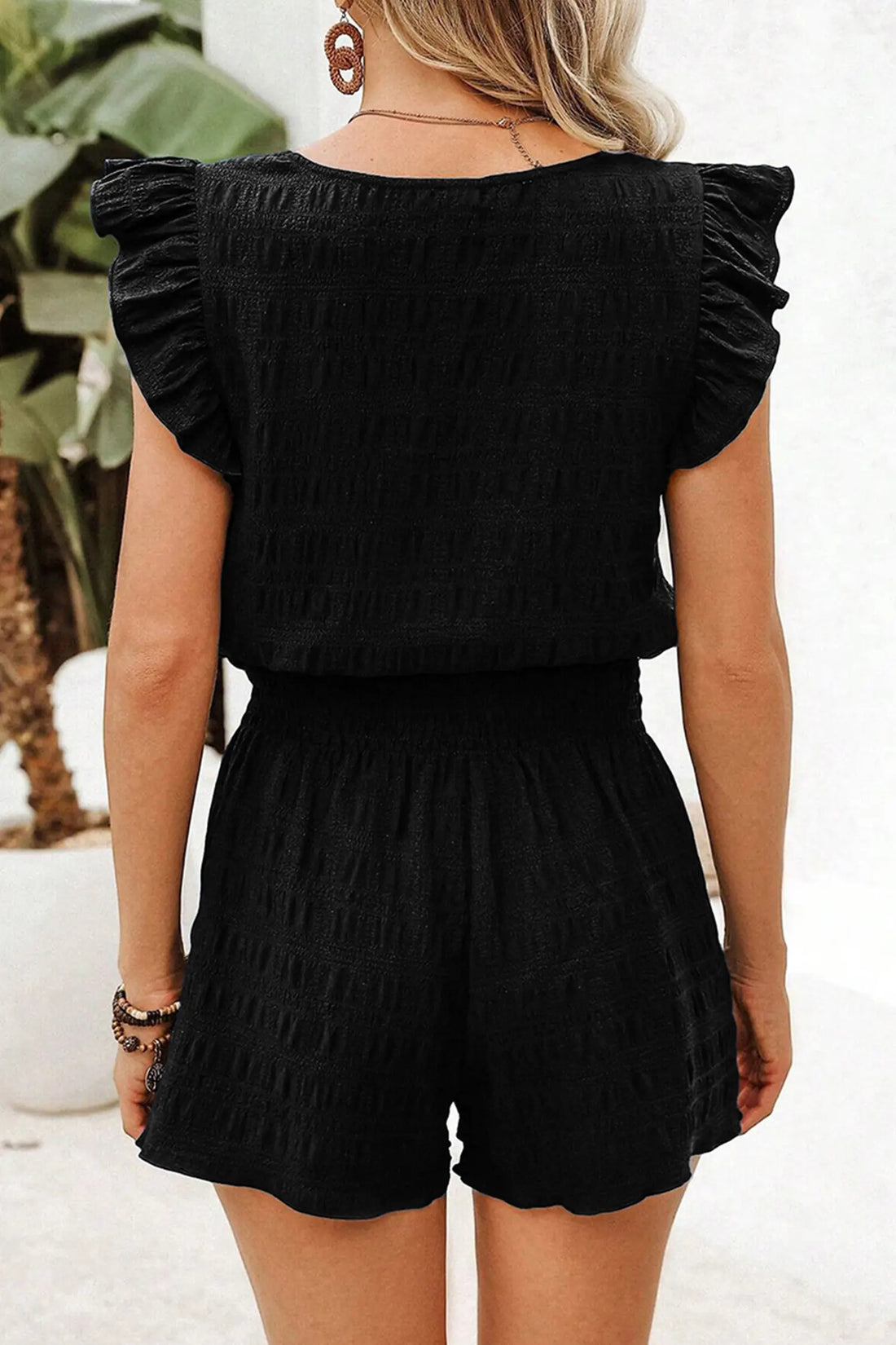 Textured Square Neck Top & Shirred High Waist Shorts Co-ord Set