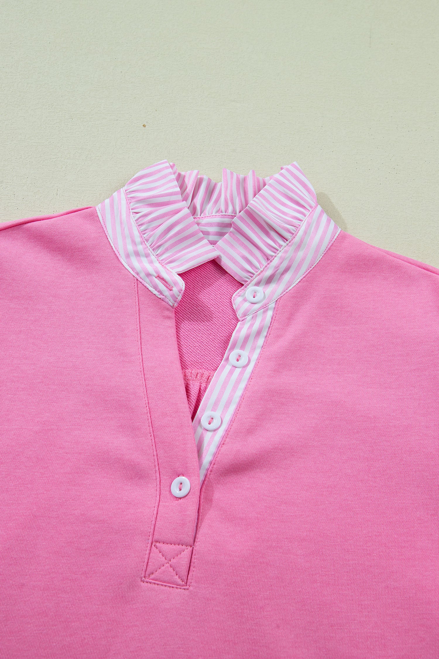 Striped Frilled Collar Short Sleeve Blouse