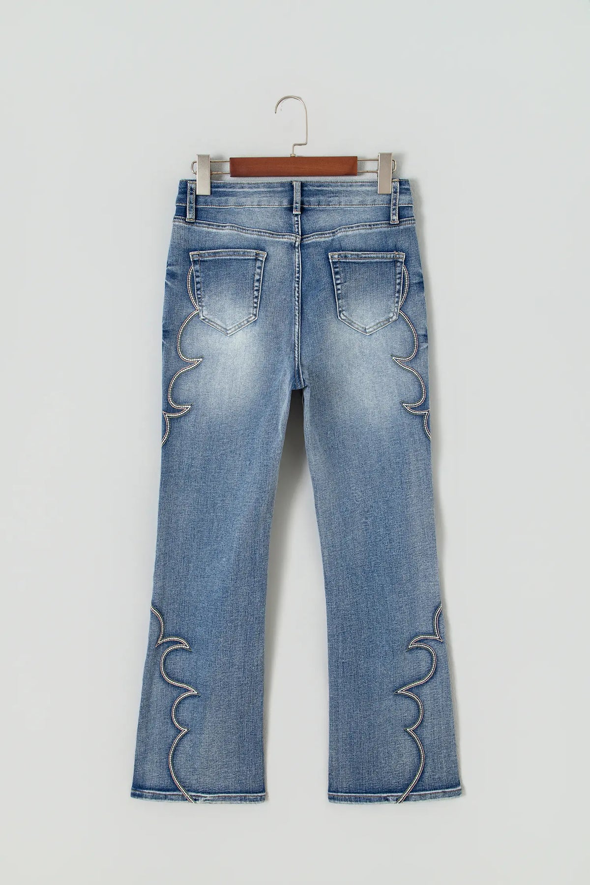 Western Embroidered Flare Full Length Jeans – Blue
