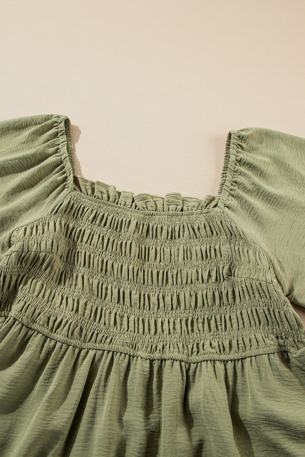 Grass Green Frilly Square Neck Flutter Sleeve Smocked High Waist Plus Size Dress BB Fashion Outlet