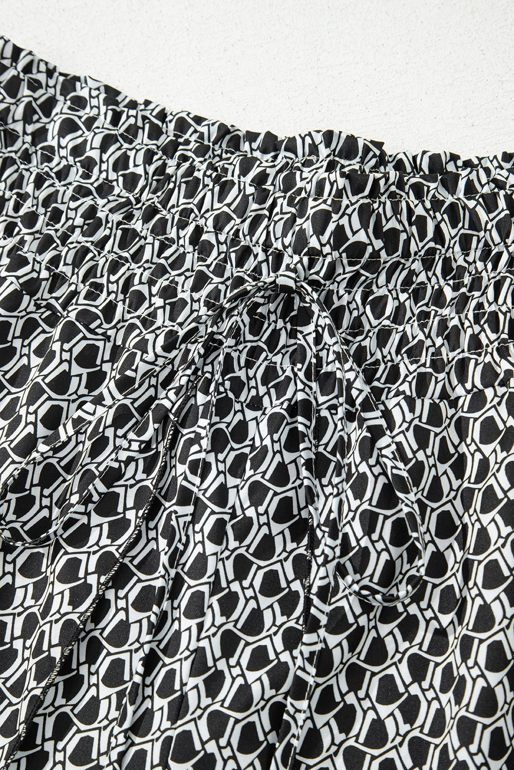 Black Bohemian Print Slit Wide Leg Smocked High Waist Trousers eAura