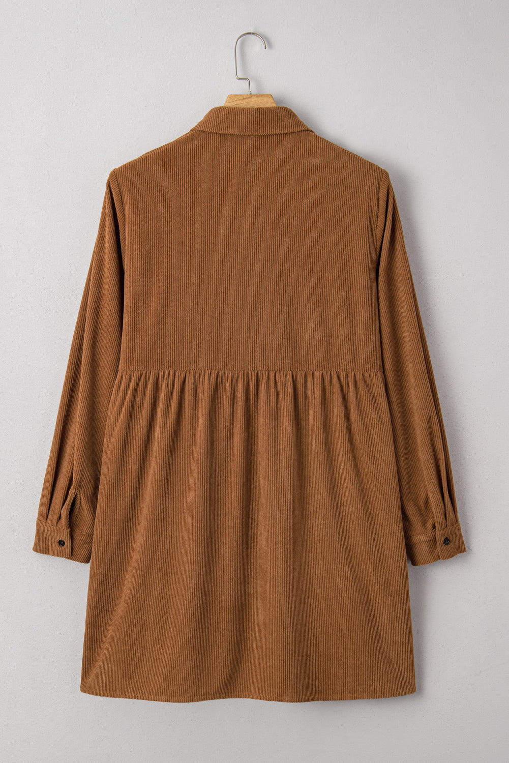 Soft Corduroy Full Buttoned Collared Shirt Dress Plus Size - eAura
