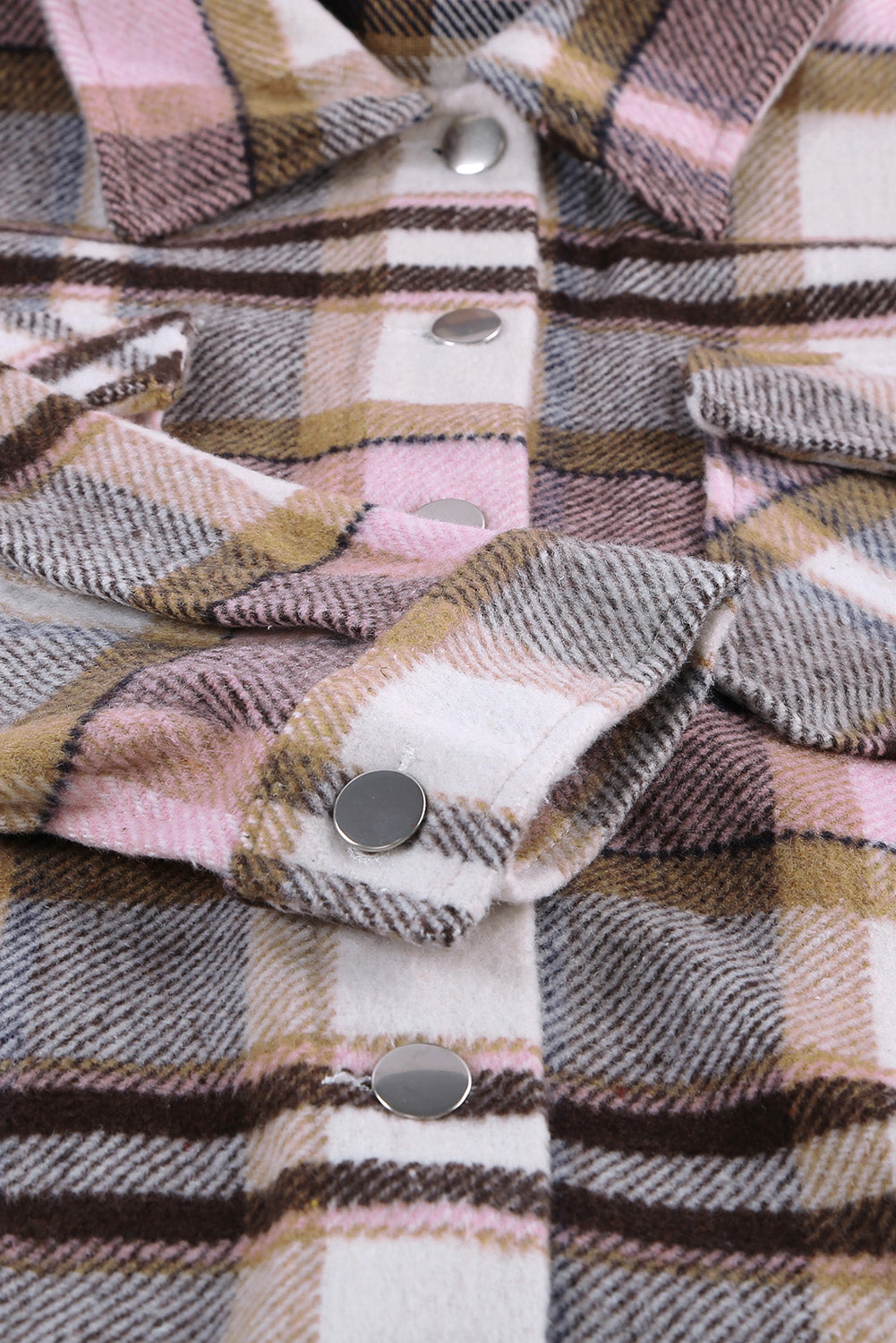 Pink Geometric Plaid Print Pocketed Shacket Beagle Boutique Fashion Outlet