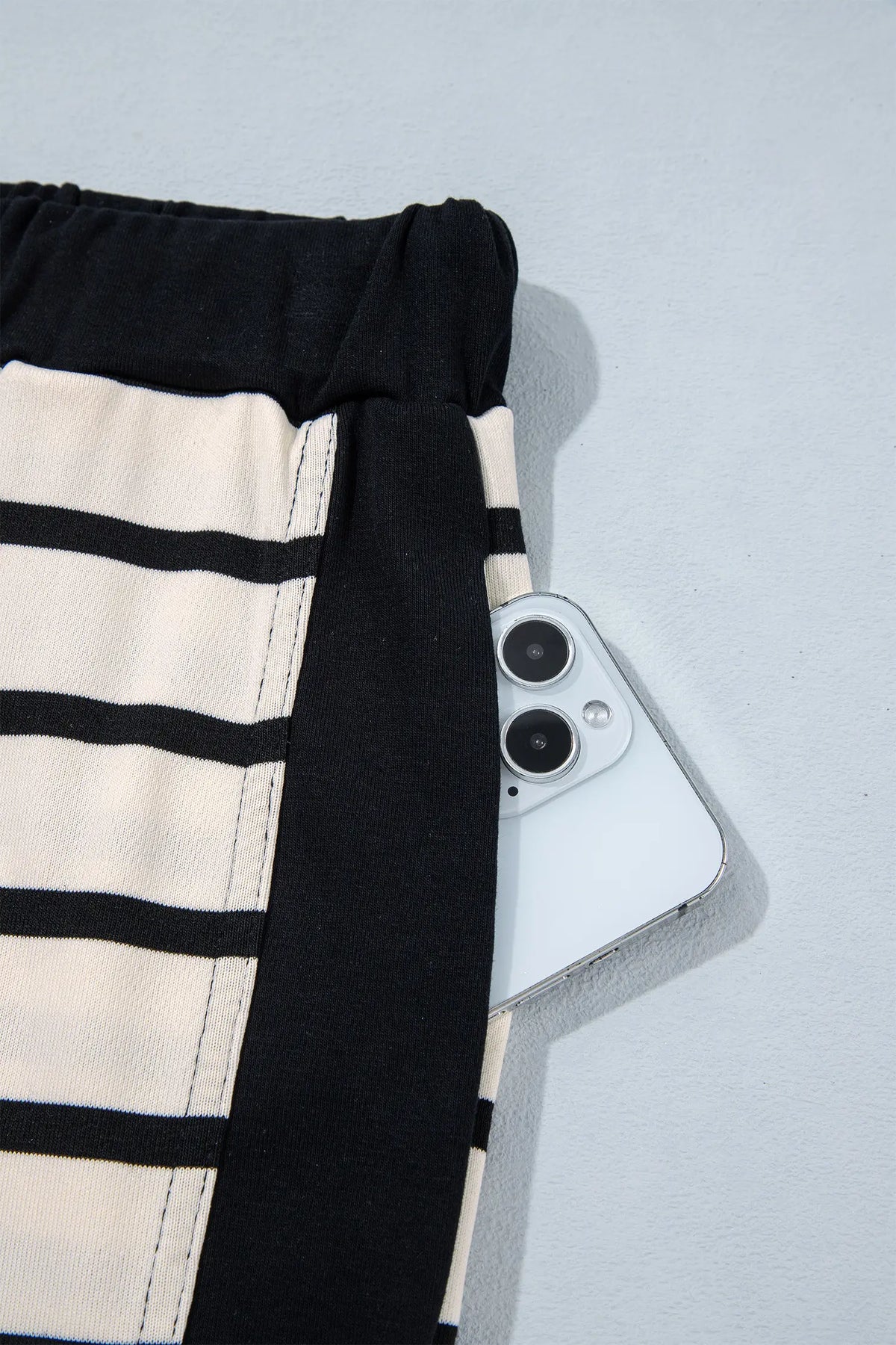 Relaxed Long Sleeve Top Colour Block Detail Drawstring Pant Set – Beige Stripe
