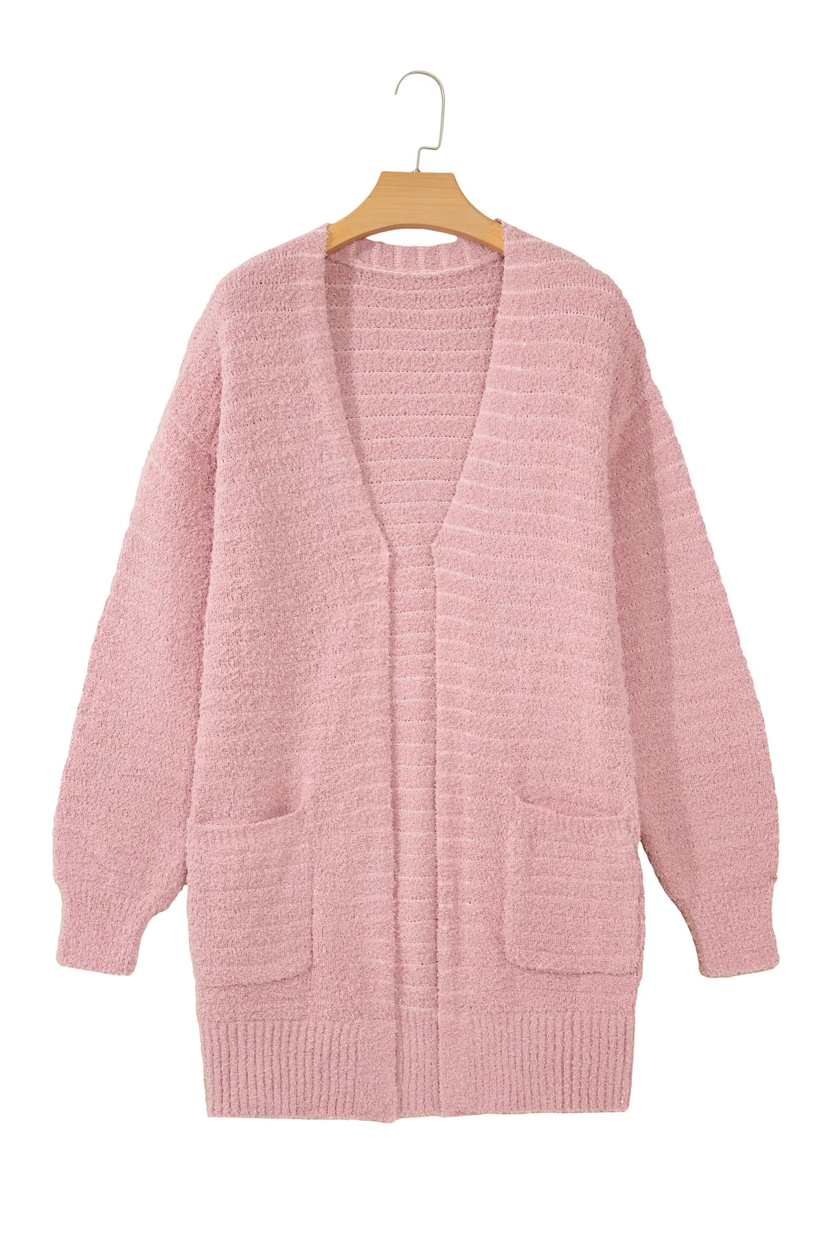 Open Front Soft Fuzzy Ribbed Sweater Cardigan – Light Pink
