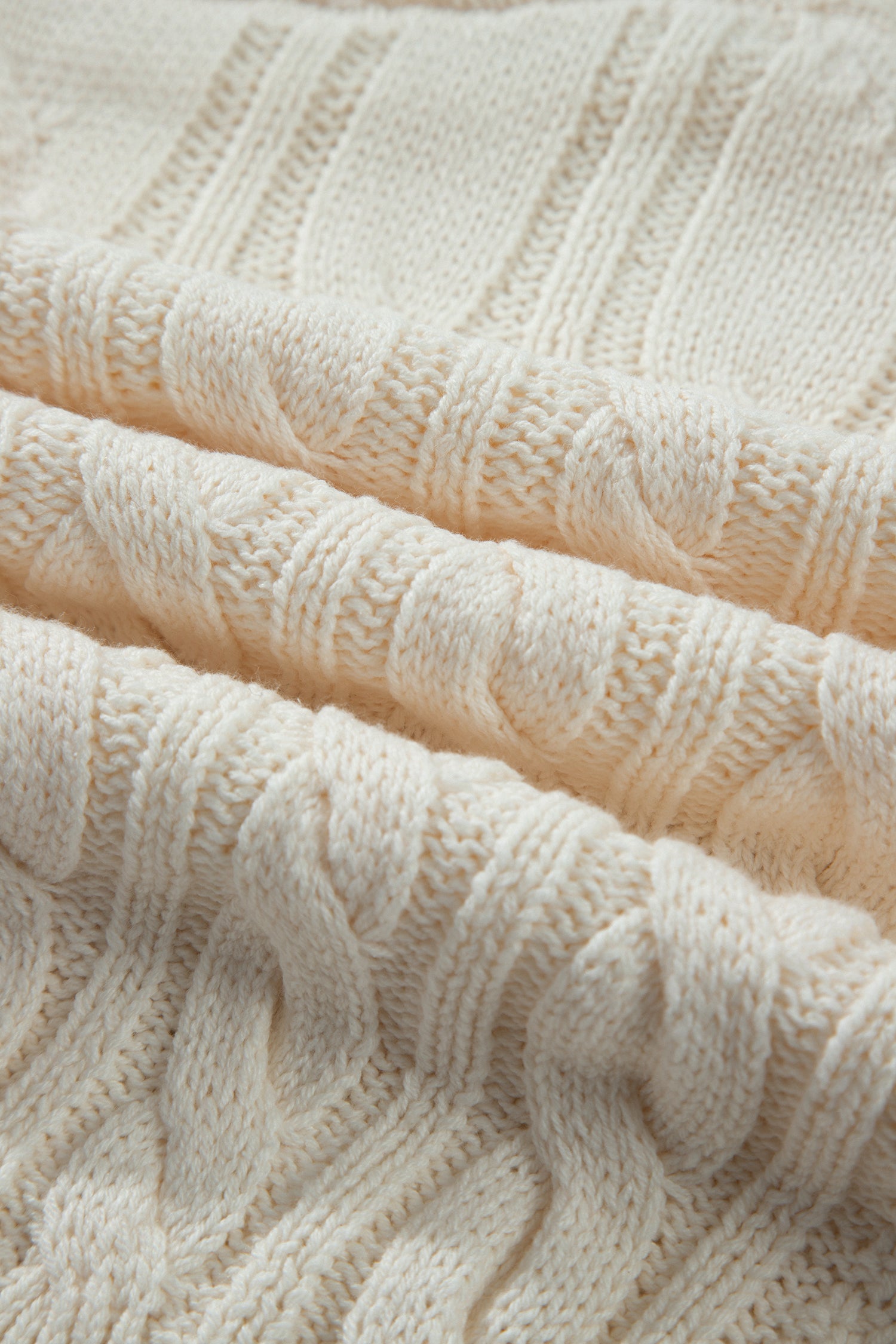 Drop Shoulder Round Neck Cable Knit Sweater – Beige