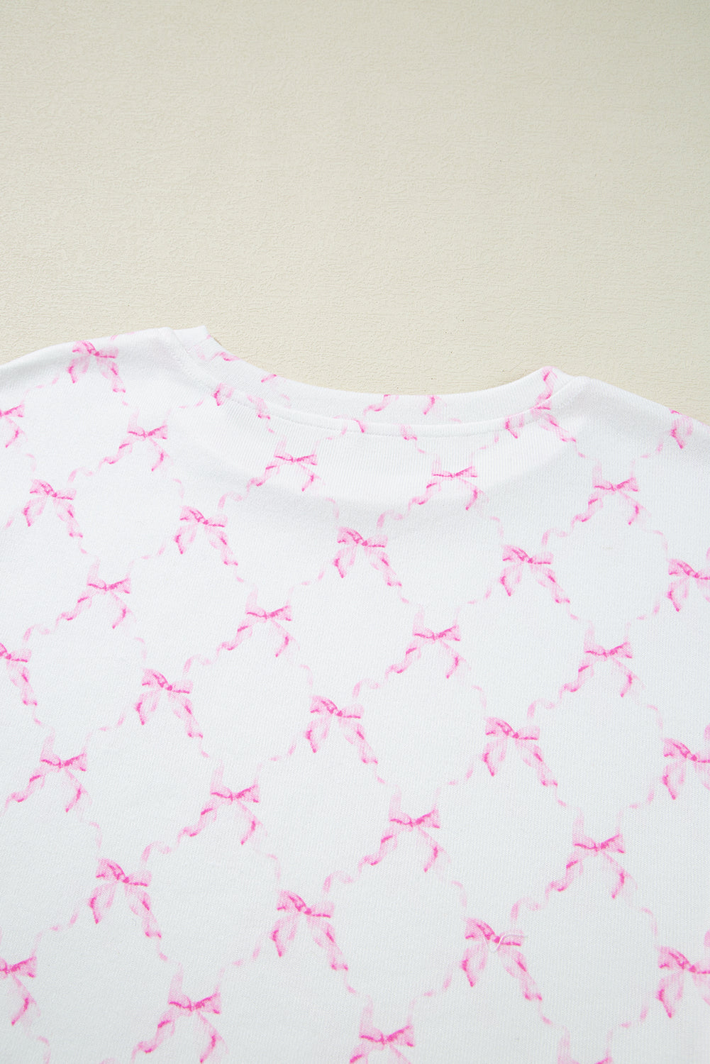 Pink Bow Knot Geometric Print Lettuce Trim Two Piece Pyjamas eAura
