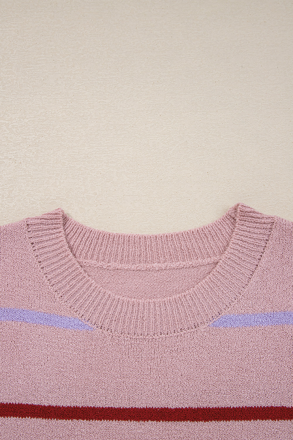 Striped Ribbed Edge Drop Shoulder Sweater eAura