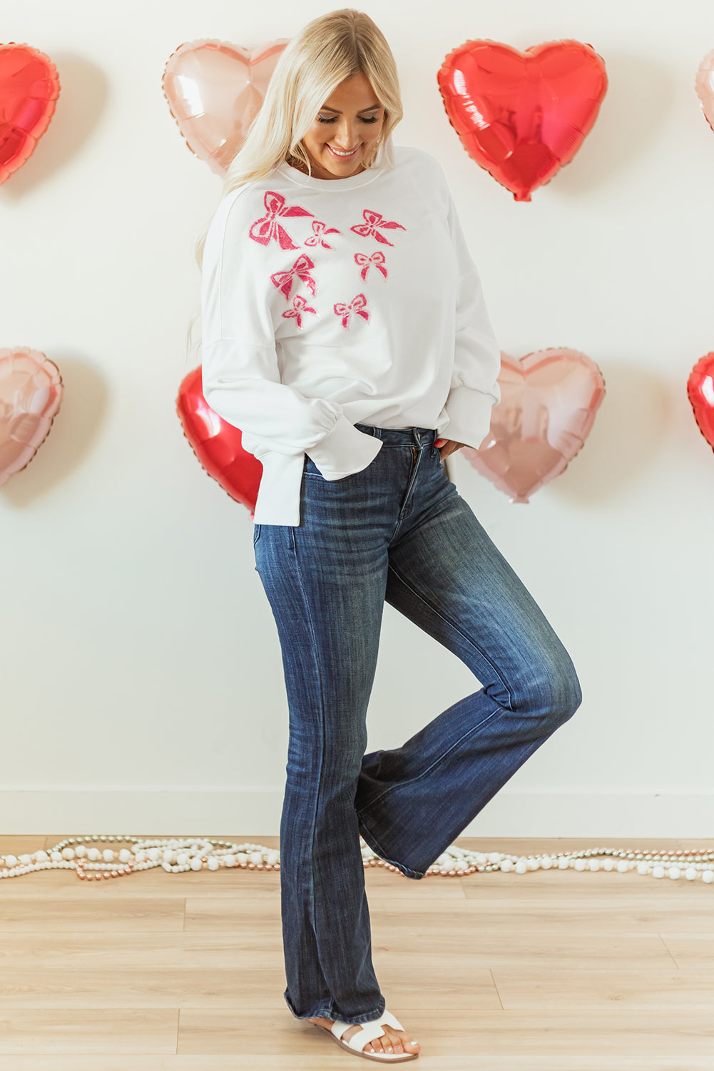 White Sequin Bowknot High Low Oversize Sweatshirt eAura