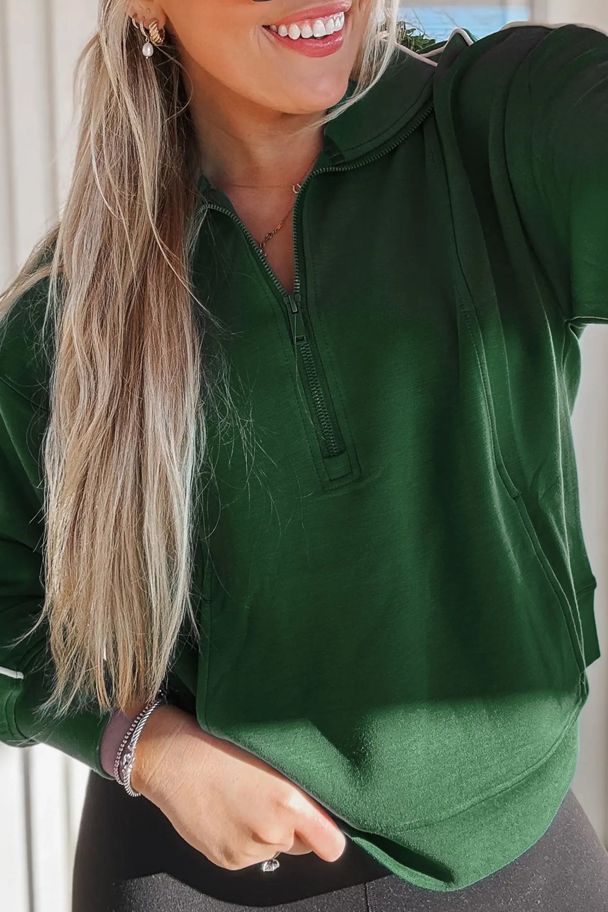 High Neck Zip-Up Loose Fit Sweatshirt