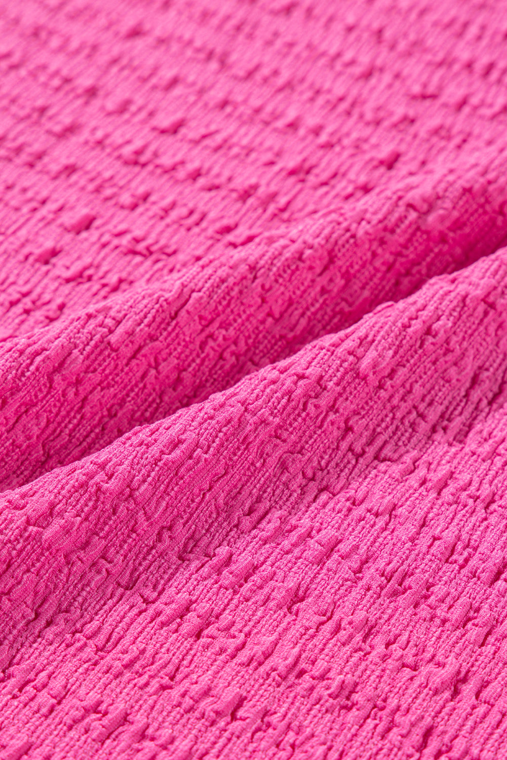 Bright Pink Plus Size Textured Folded Sleeve V Neck T Shirt BB Fashion Outlet
