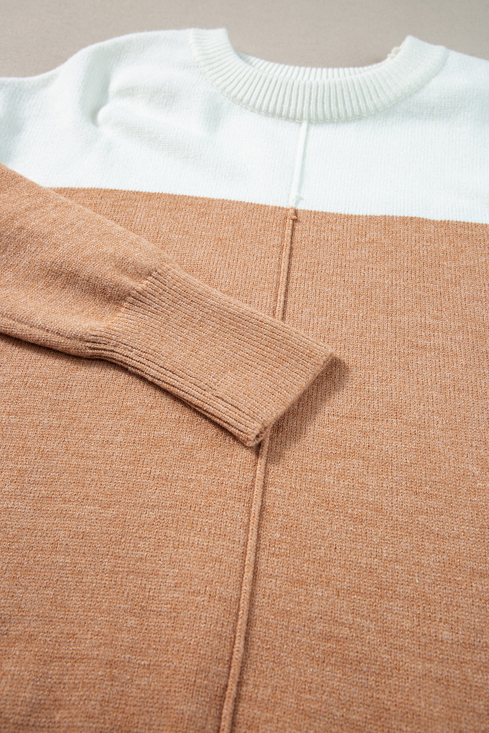 Straw Yellow Colourblock Ribbed Trim Round Neck Sweater eAura