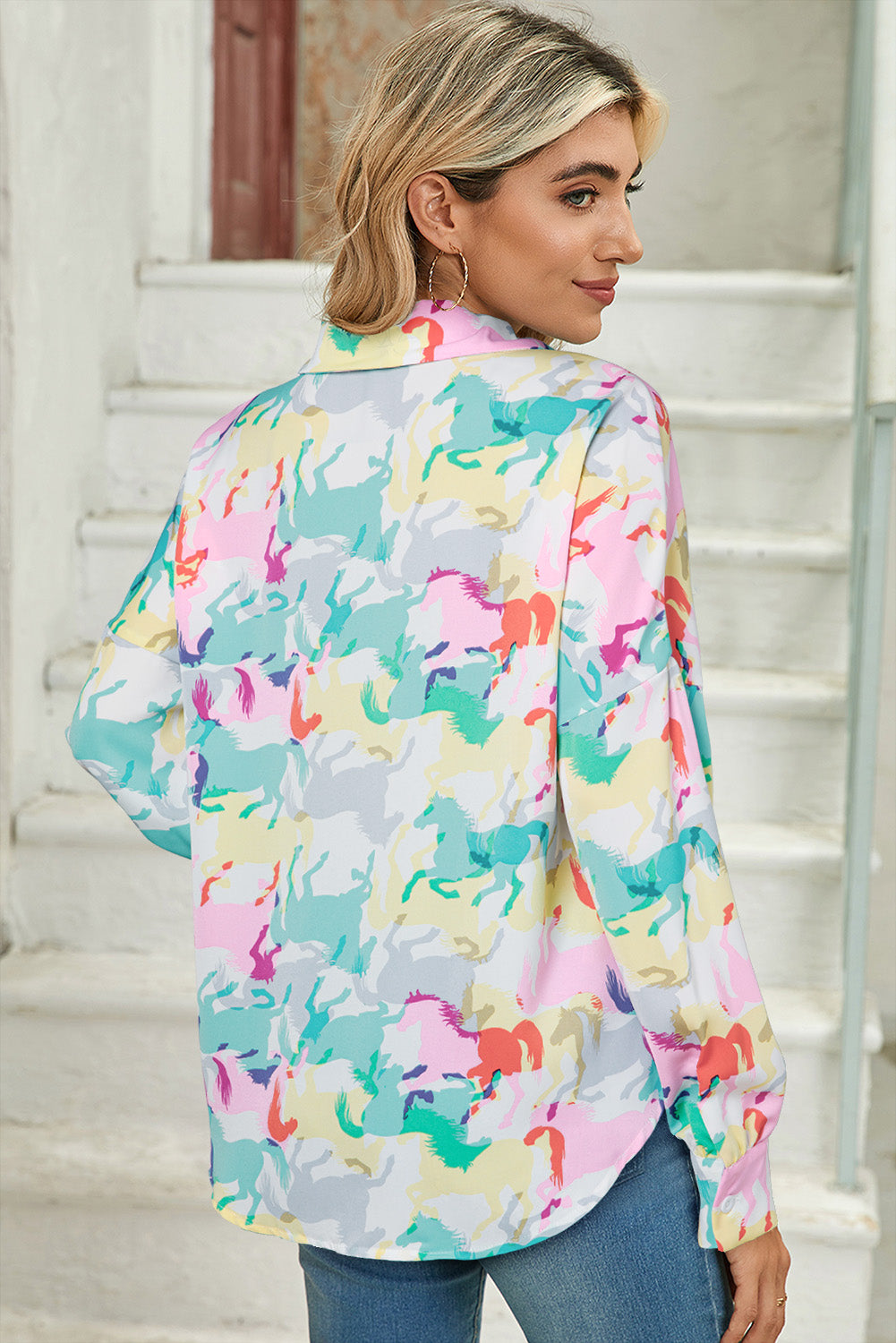 Colourful Horse Print Long Sleeve Shirt