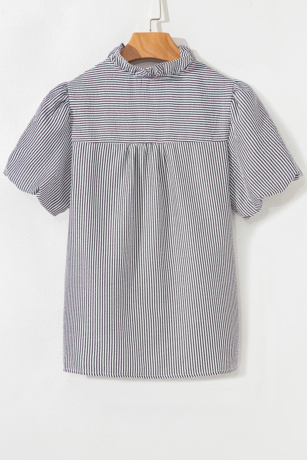 Striped Ruffle Short Bubble Sleeve Shirt eAura