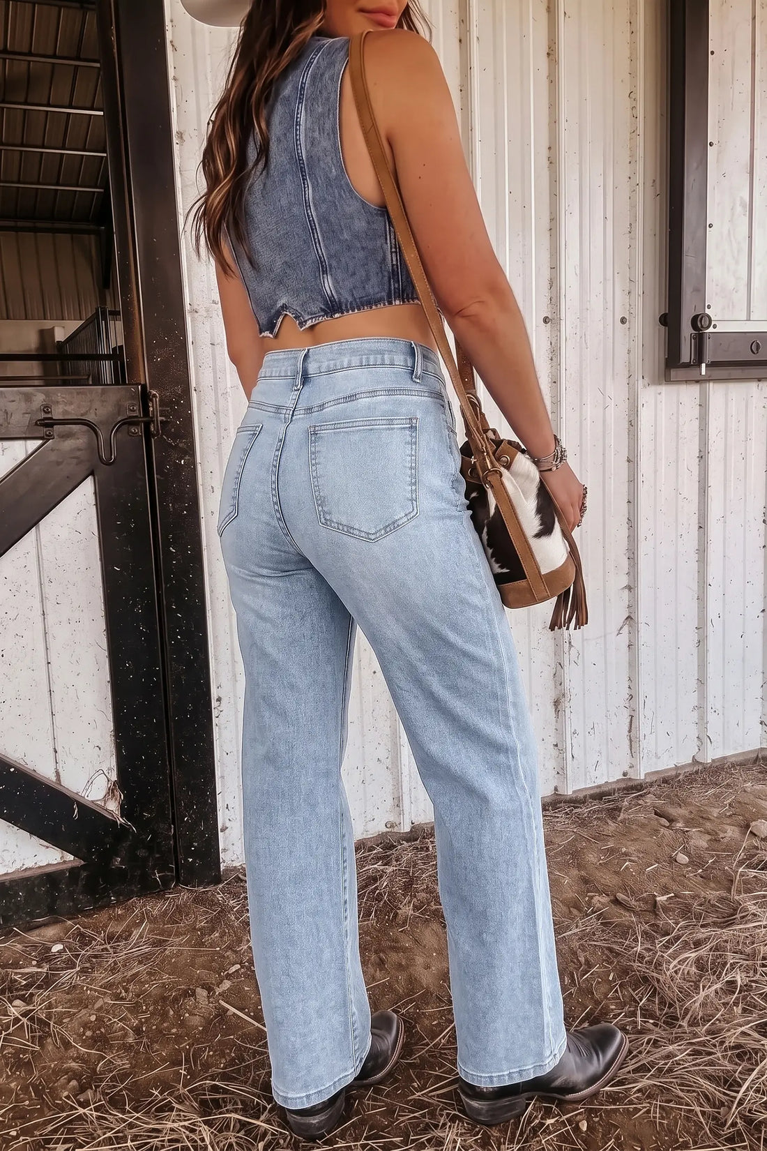 Sparkle Detail Western Casual Shift Jeans