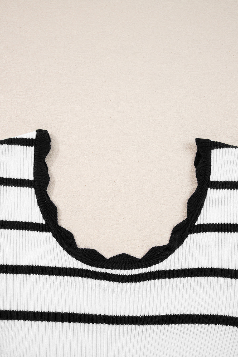 Scalloped Trim U-Neck Striped Ribbed Slim Sweater Dear-Lover Dropshipping