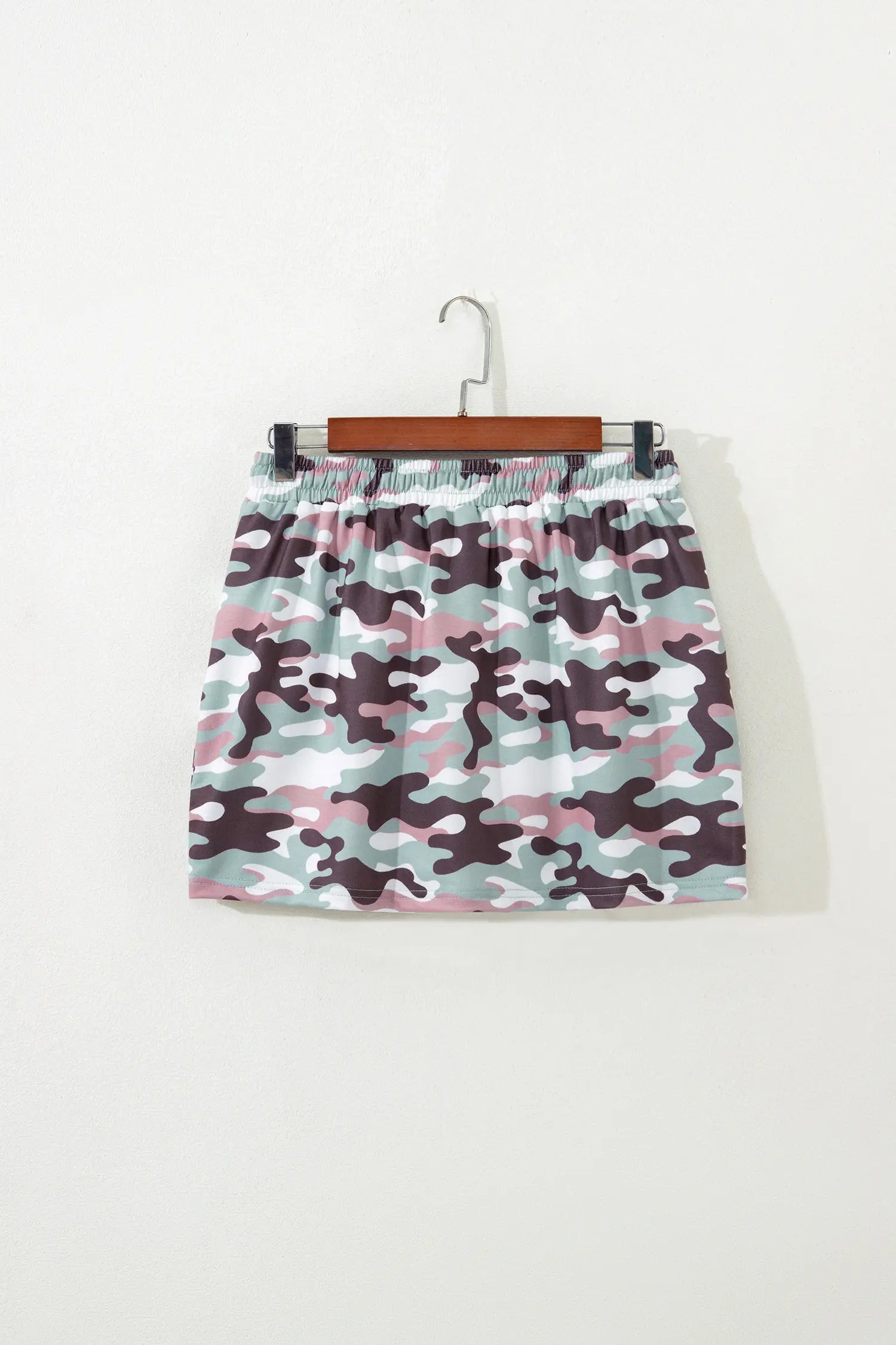 Green Camouflage Print Drawstring Casual Mini Skort