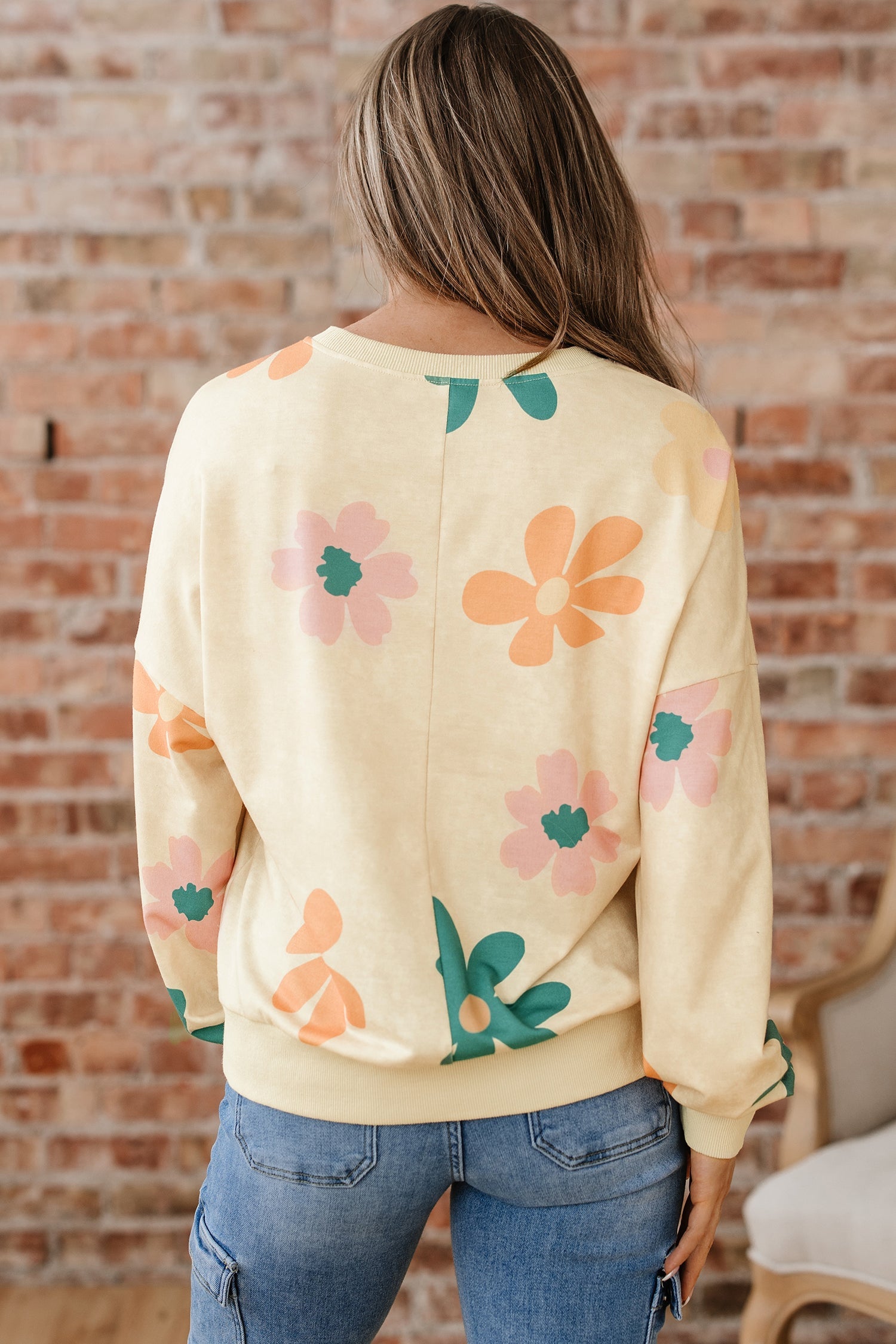 Mineral Washed French Terry Flower Print Sweatshirt - eAura