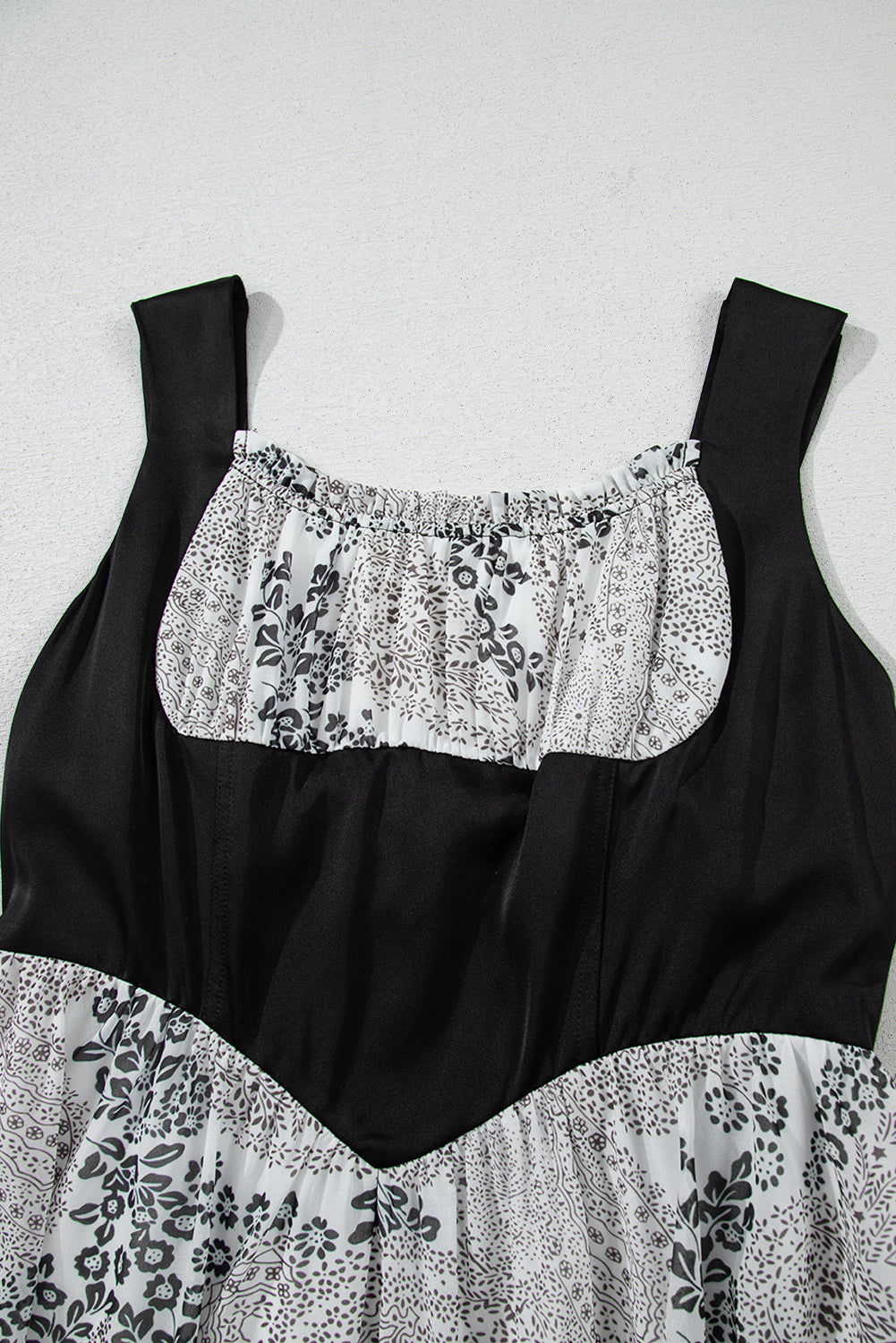 Black Sleeveless Leather Bustier Patchwork Paisley Floral Chiffon Dress eAura