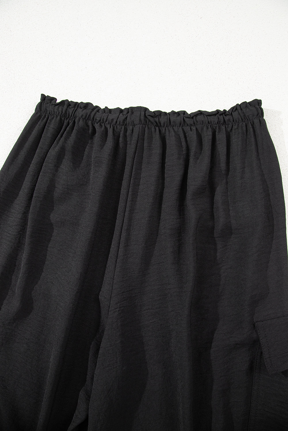 Black Drawstring Frilled Waist Wide Leg Utility Trousers Lightweight eAura