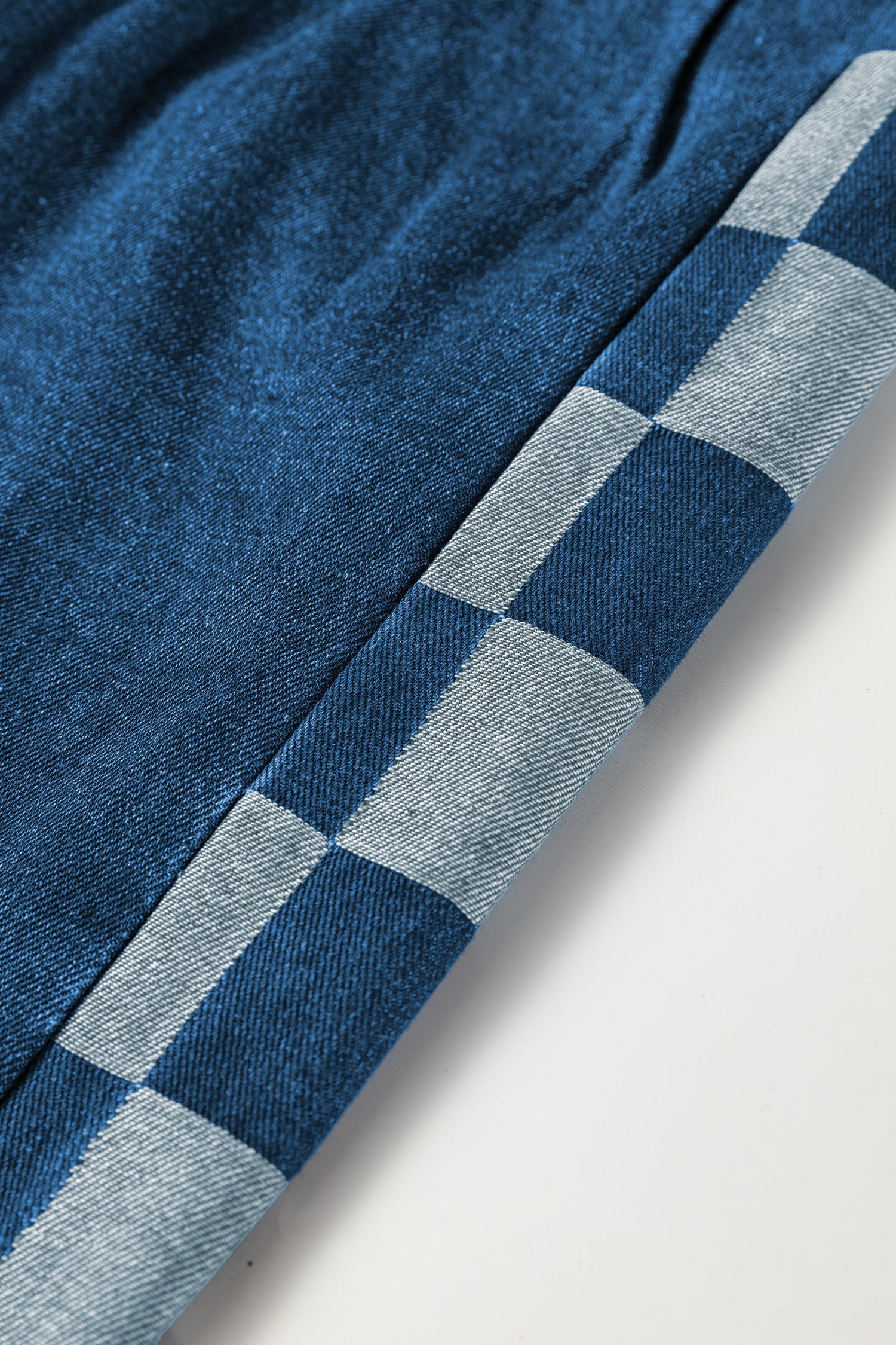 Checkered Side Panel Patchwork Drawstring Loose Denim Pants - eAura