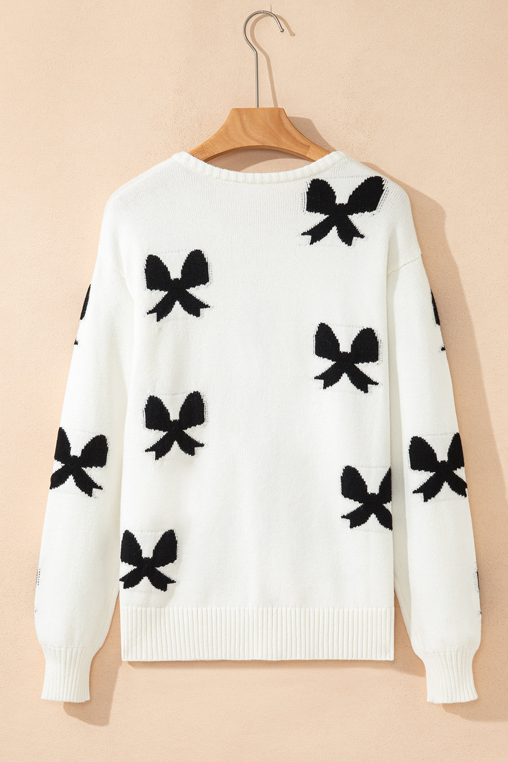 White Lace-up Bow Pattern Sweater Cardigan - eAura