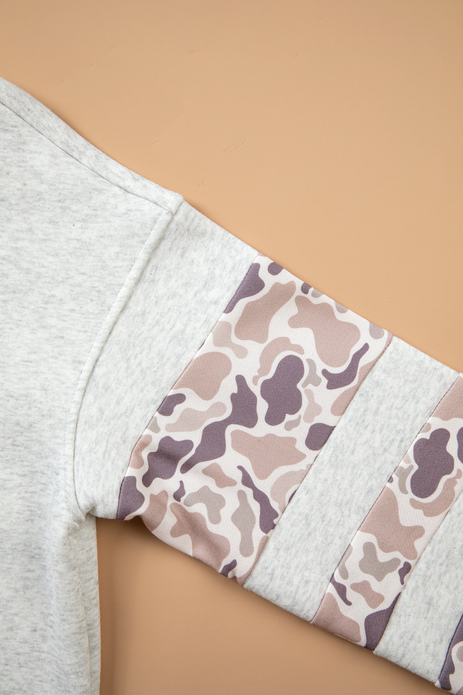 Patchwork Camo Long Sleeve Hoodie – Light Grey