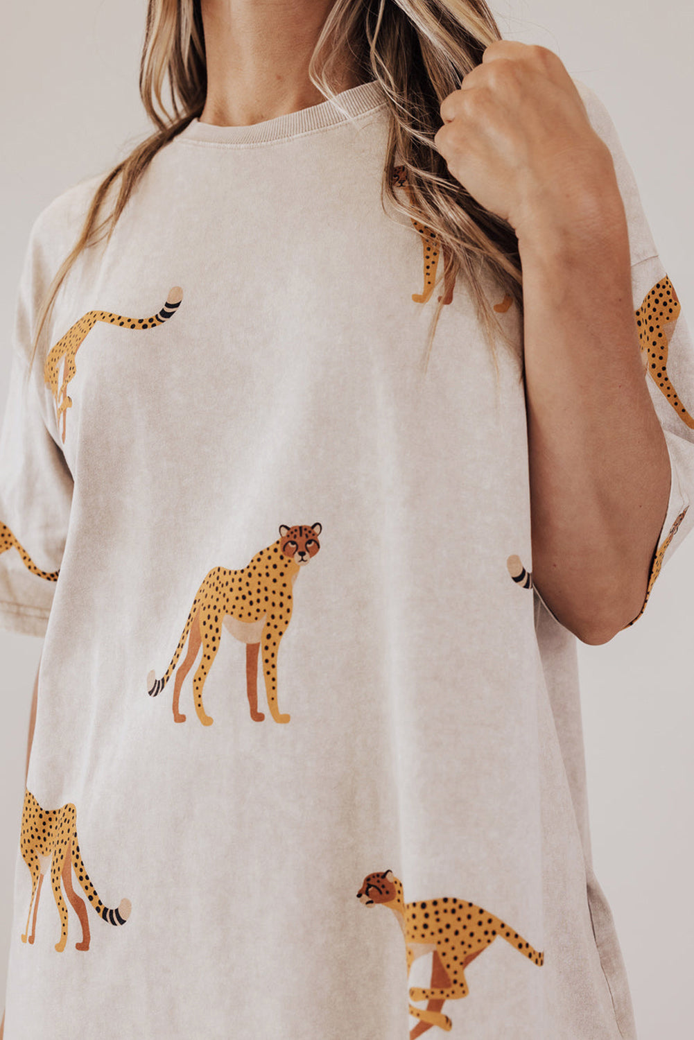 Apricot Plus Size Cheetah Print Side Pockets T Shirt Mini Dress BB Fashion Outlet