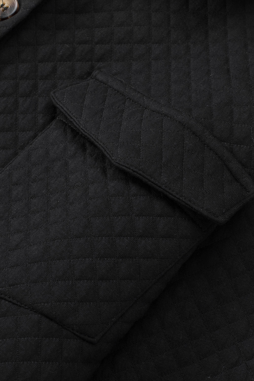 Black Retro Quilted Flap Pocket Button Shacket Beagle Boutique Fashion Outlet