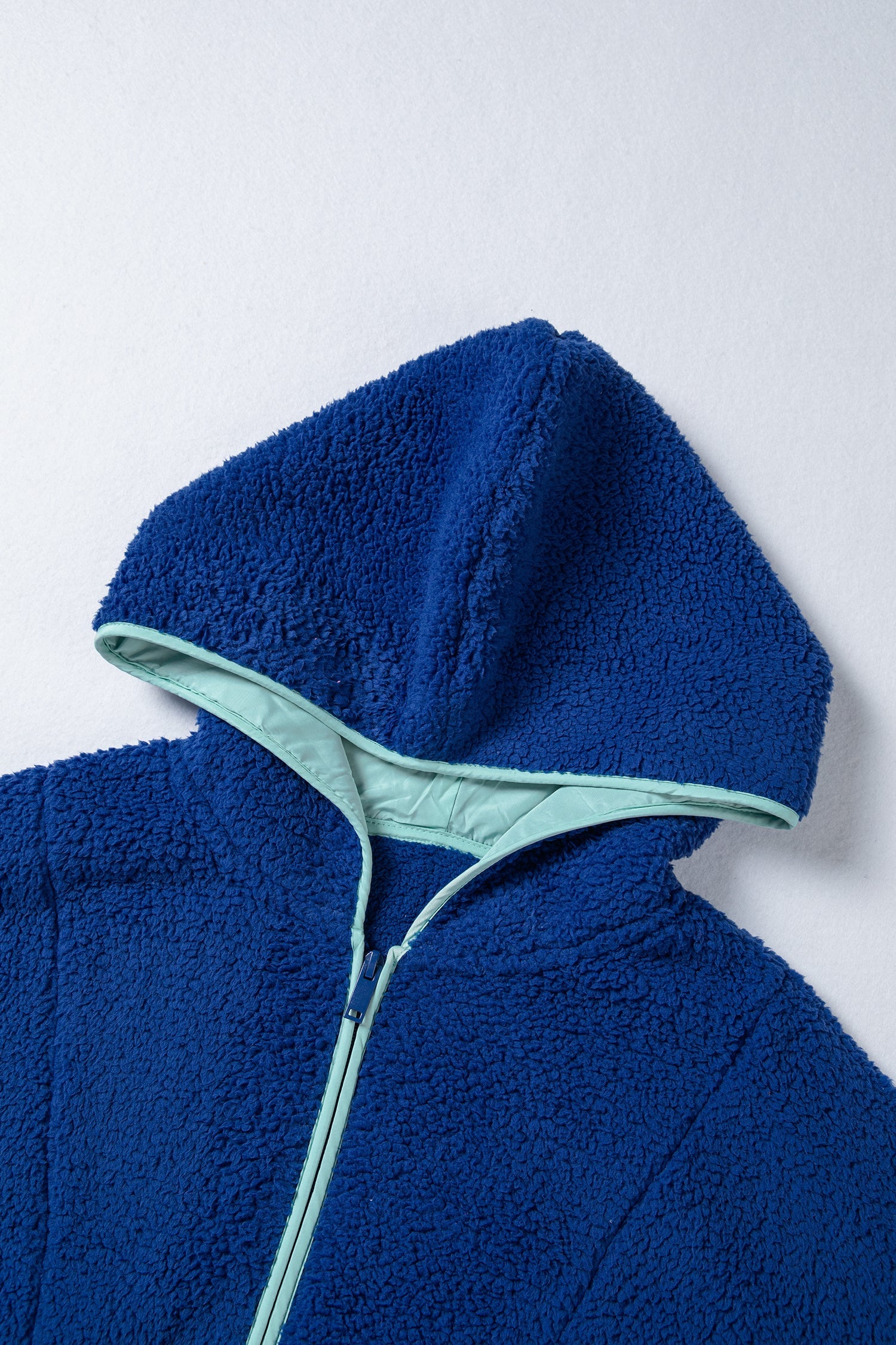 Blue Sherpa Half Zip Contrast Trim Pullover Hoodie - eAura