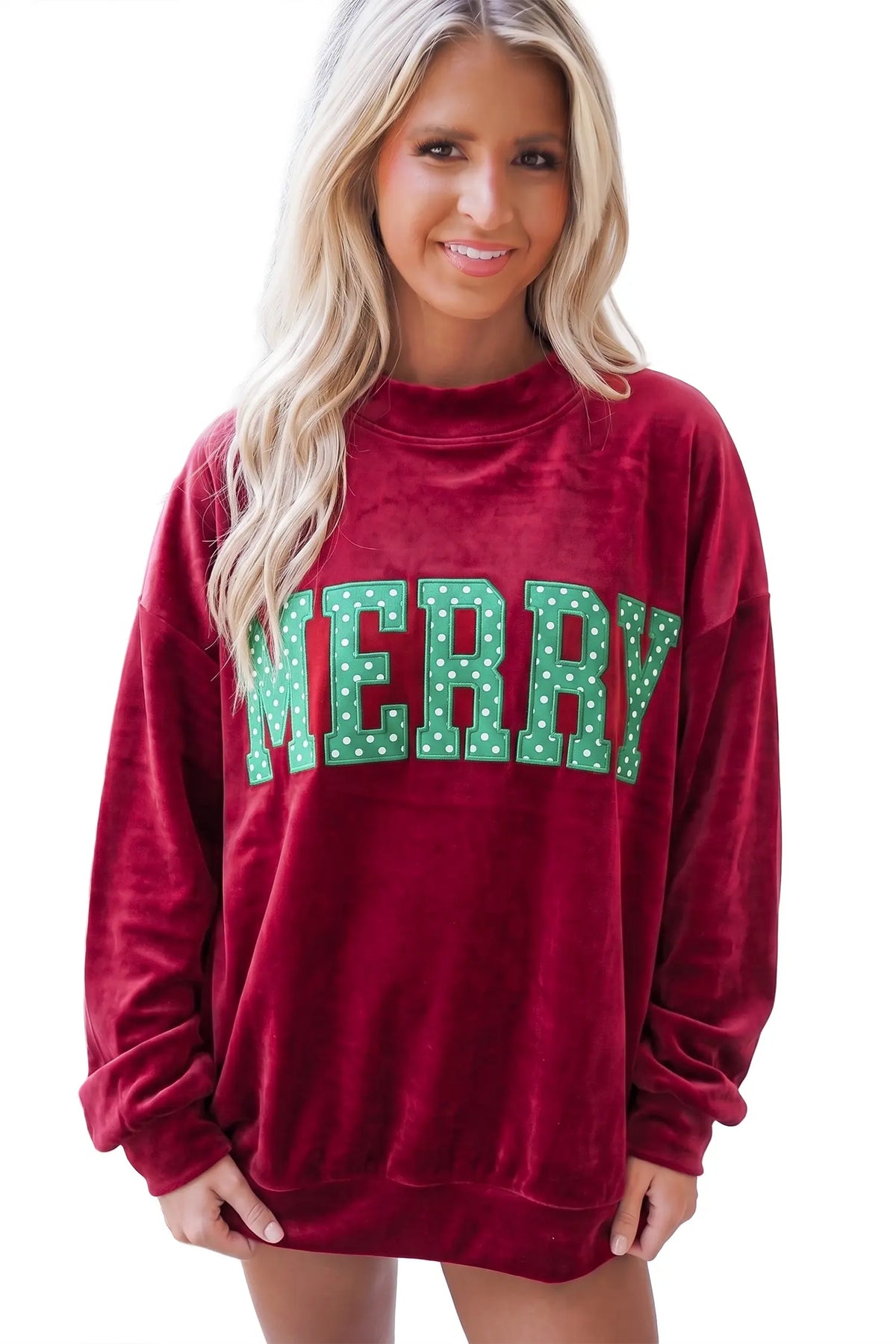 Christmas Velvet Graphic Print Long Sleeve Sweatshirt