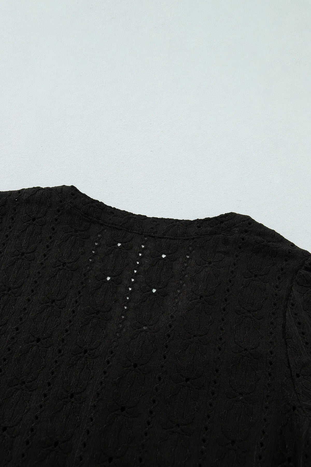 V Neck Floral Knit Long Sleeve Button Front Fit Blouse – Black