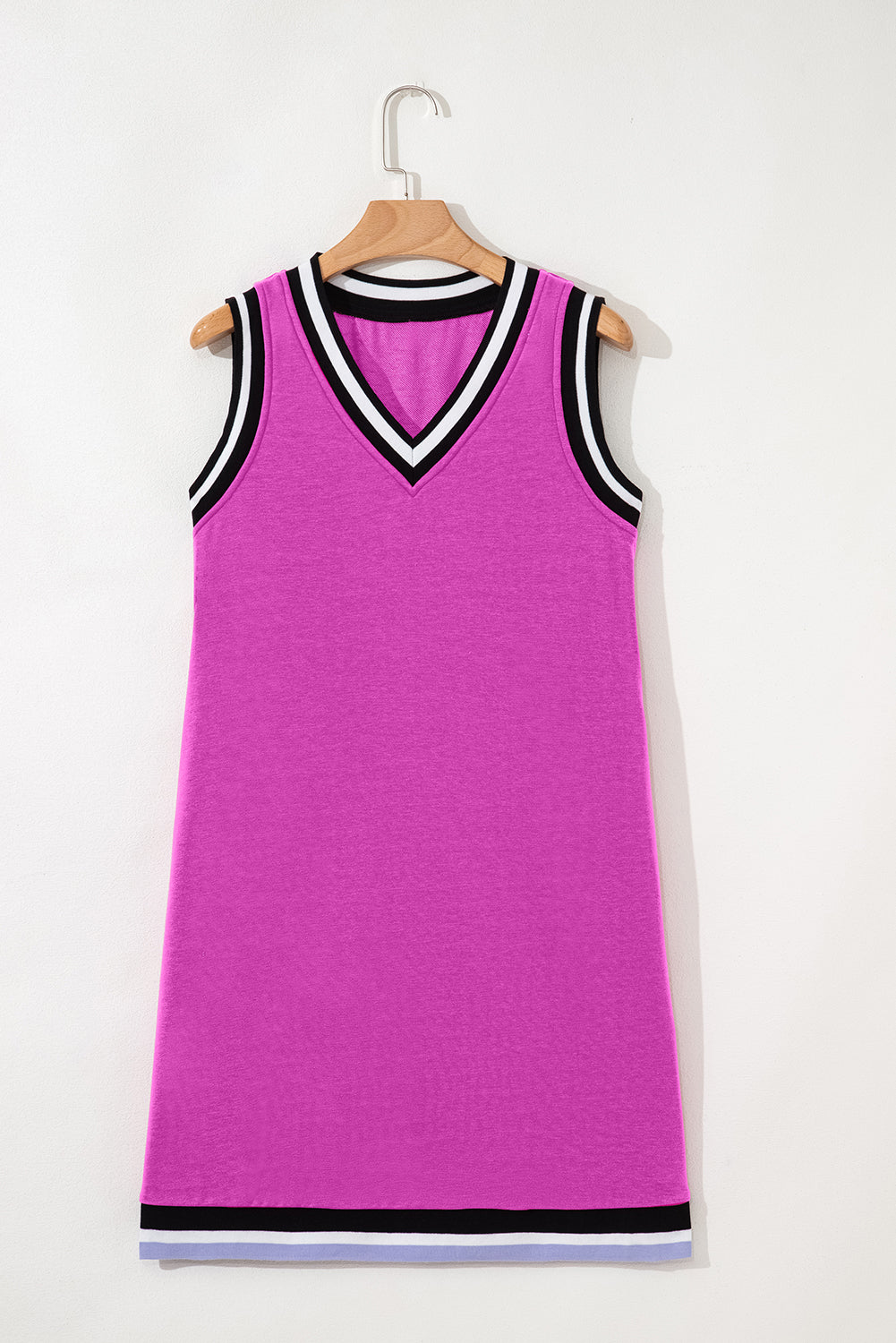 Contrast Trim V-Neck Shift Sleeveless Mini Dress eAura