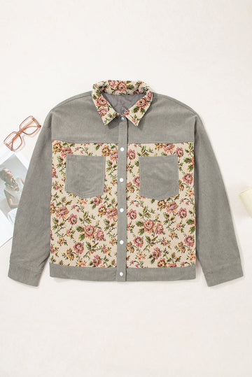 Soft Corduroy Floral Patchwork Jacket - Plus Size/Plus Size Outerwear
