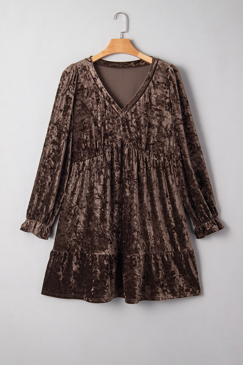 Plus Size Velvet Babydoll Mini Dress with Puff Sleeve eAura