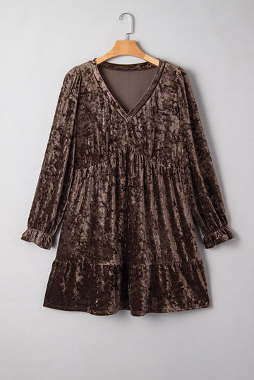 Plus Size Velvet Babydoll Mini Dress with Puff Sleeve eAura