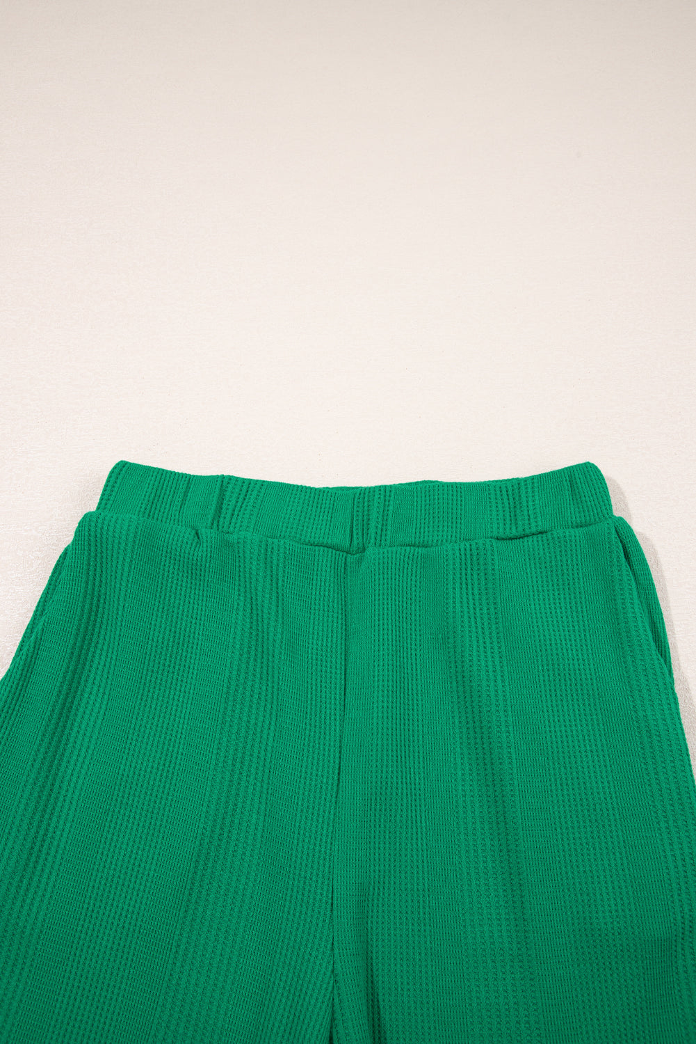 Green Solid Colour Ribbed Ruffle Tank Top and Trousers Set eAura