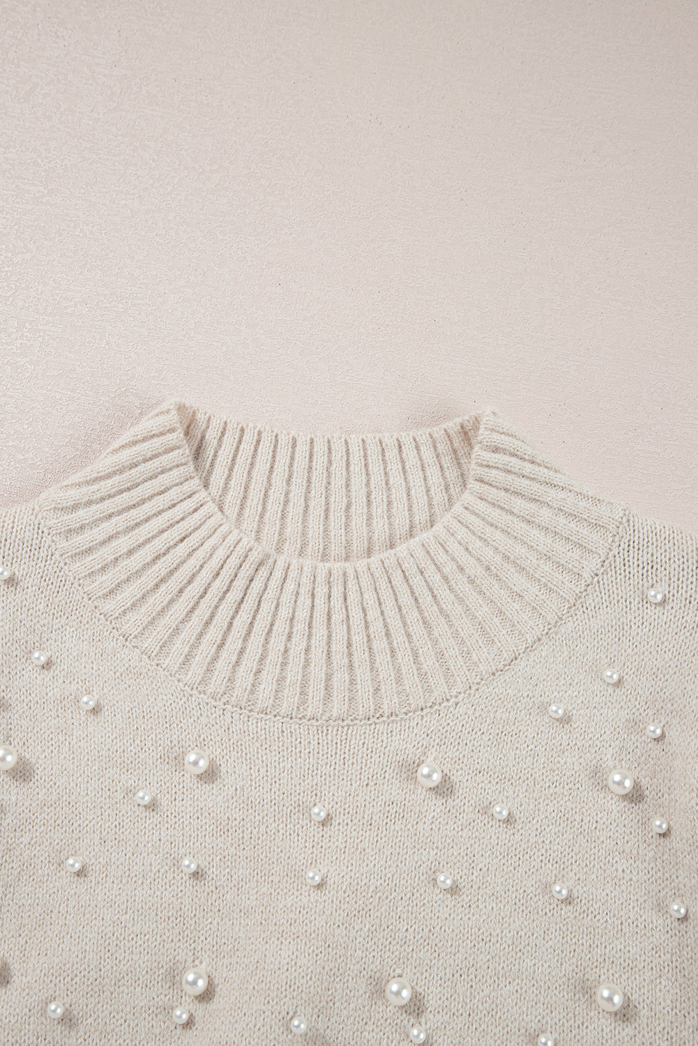 Parchment Pearl Beaded High Neck Bodycon Sweater Dress eAura